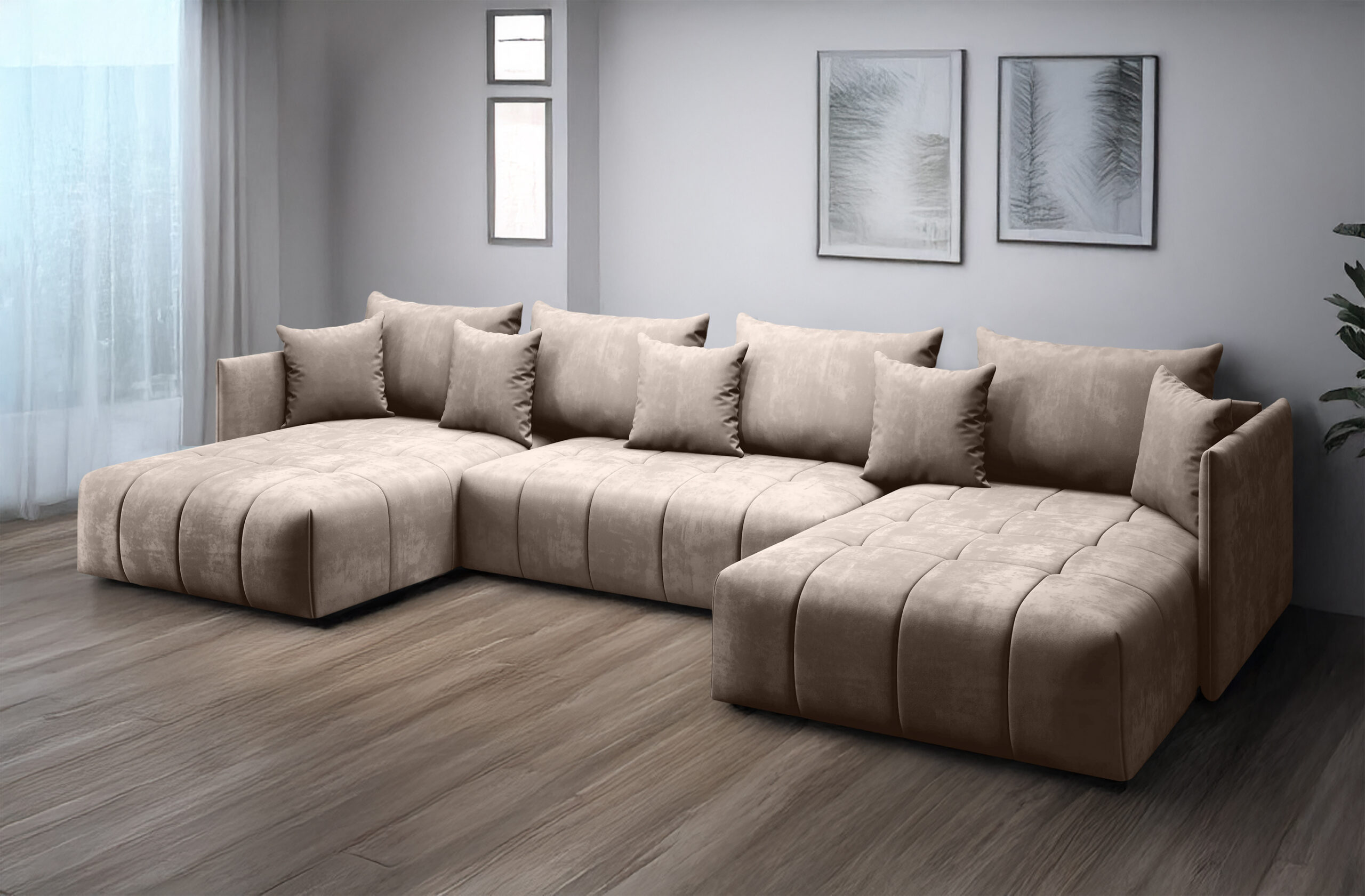 FURMEB24 ASPEN U Ecksofa mit Schlaffunktion Bettzeugablage 346x188cm Sofa U Form