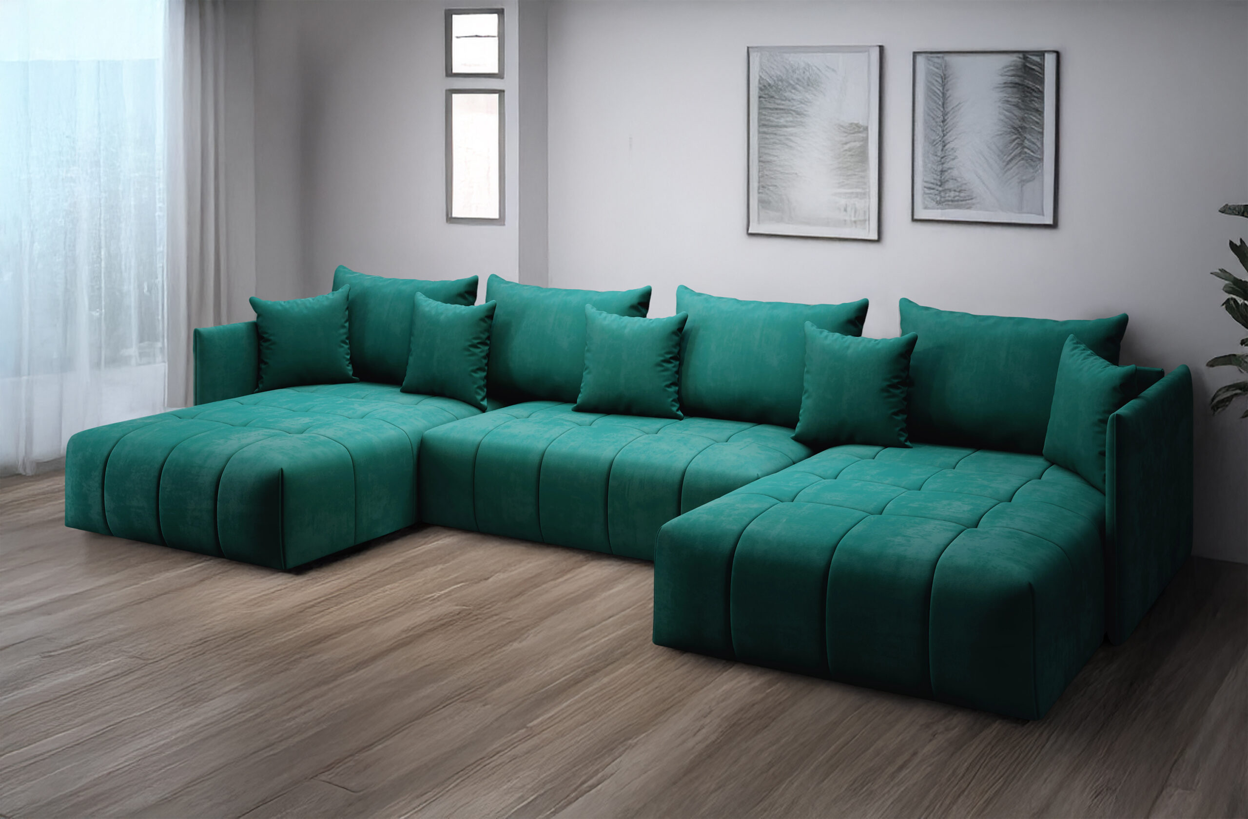 FURMEB24 ASPEN U Ecksofa mit Schlaffunktion Bettzeugablage 346x188cm Sofa U Form – Bild 4