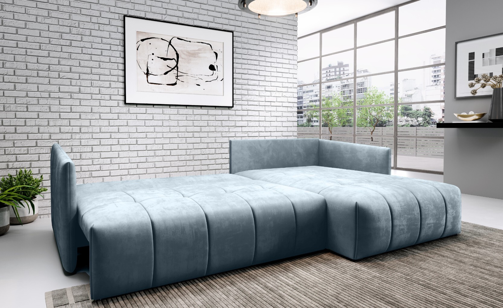 FURMEB24 - DON 245 x 180 cm Sofa mit Schlaffunktion und zwei Bettkästen - Ecksofa mit Kissen , Stoff Monoliht - Lila – Bild 5