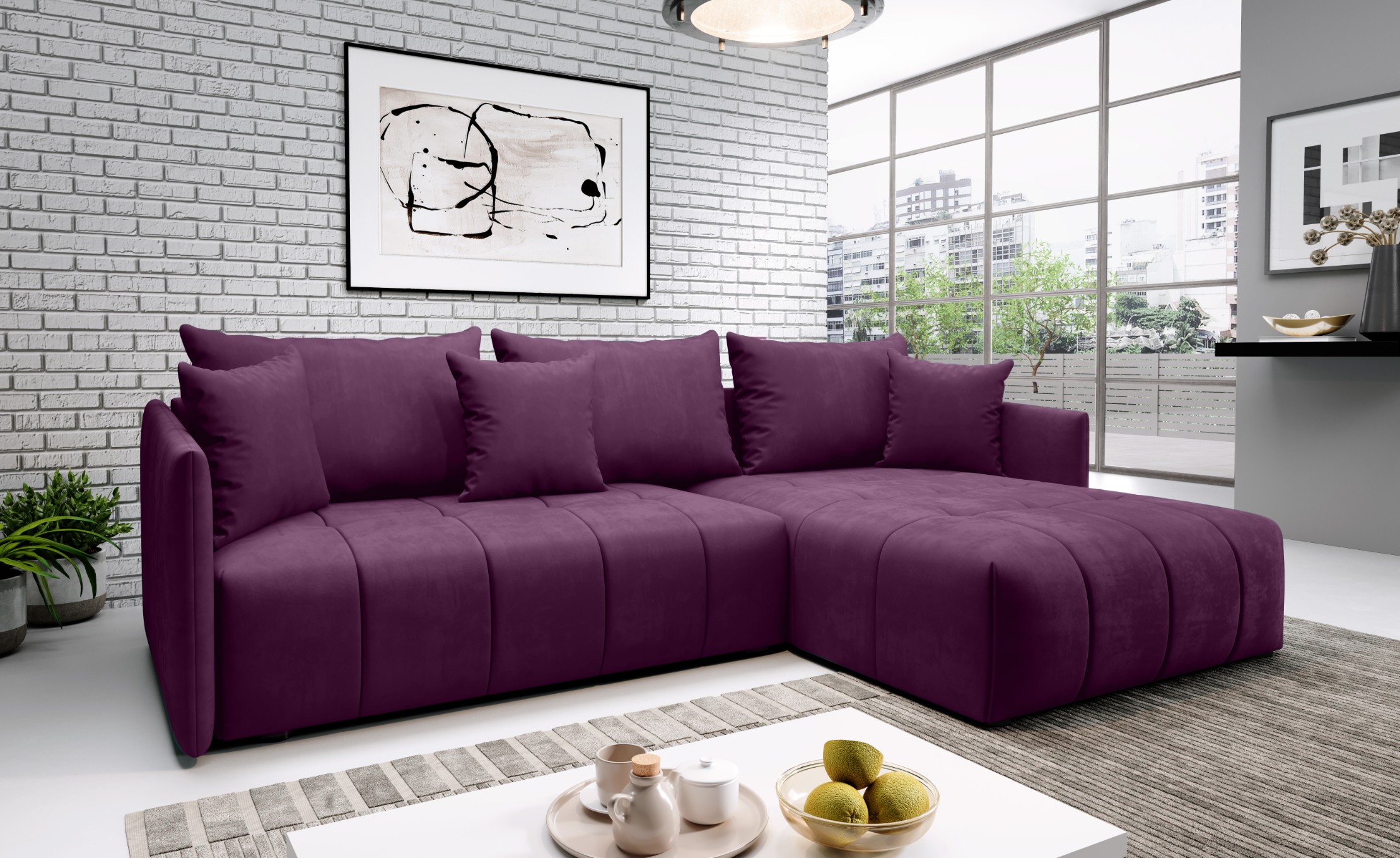 FURMEB24 - DON 245 x 180 cm Sofa mit Schlaffunktion und zwei Bettkästen - Ecksofa mit Kissen , Stoff Monoliht - Lila