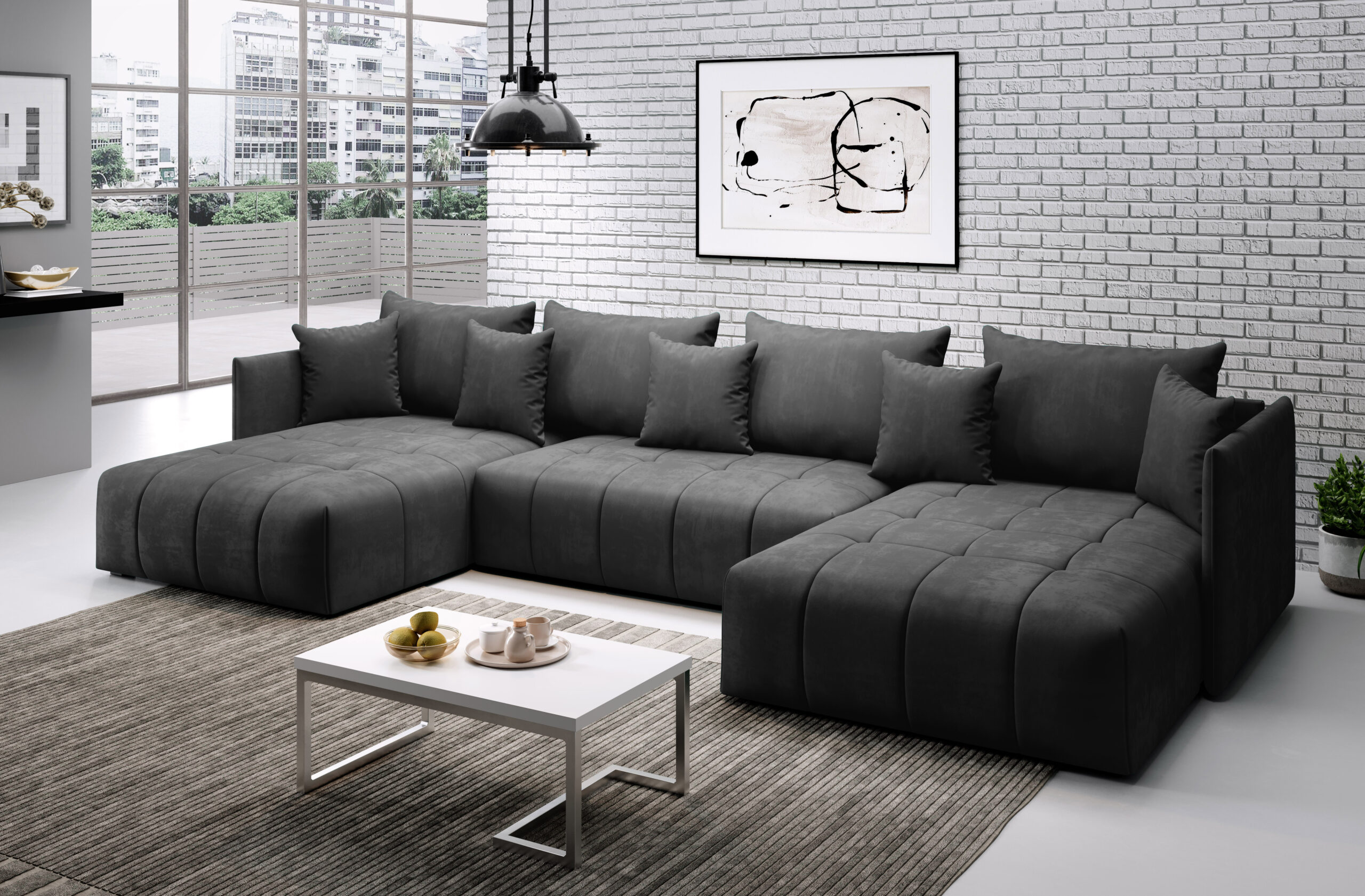FURMEB24 ASPEN U Ecksofa mit Schlaffunktion Bettzeugablage 346x188cm Sofa U Form – Bild 11