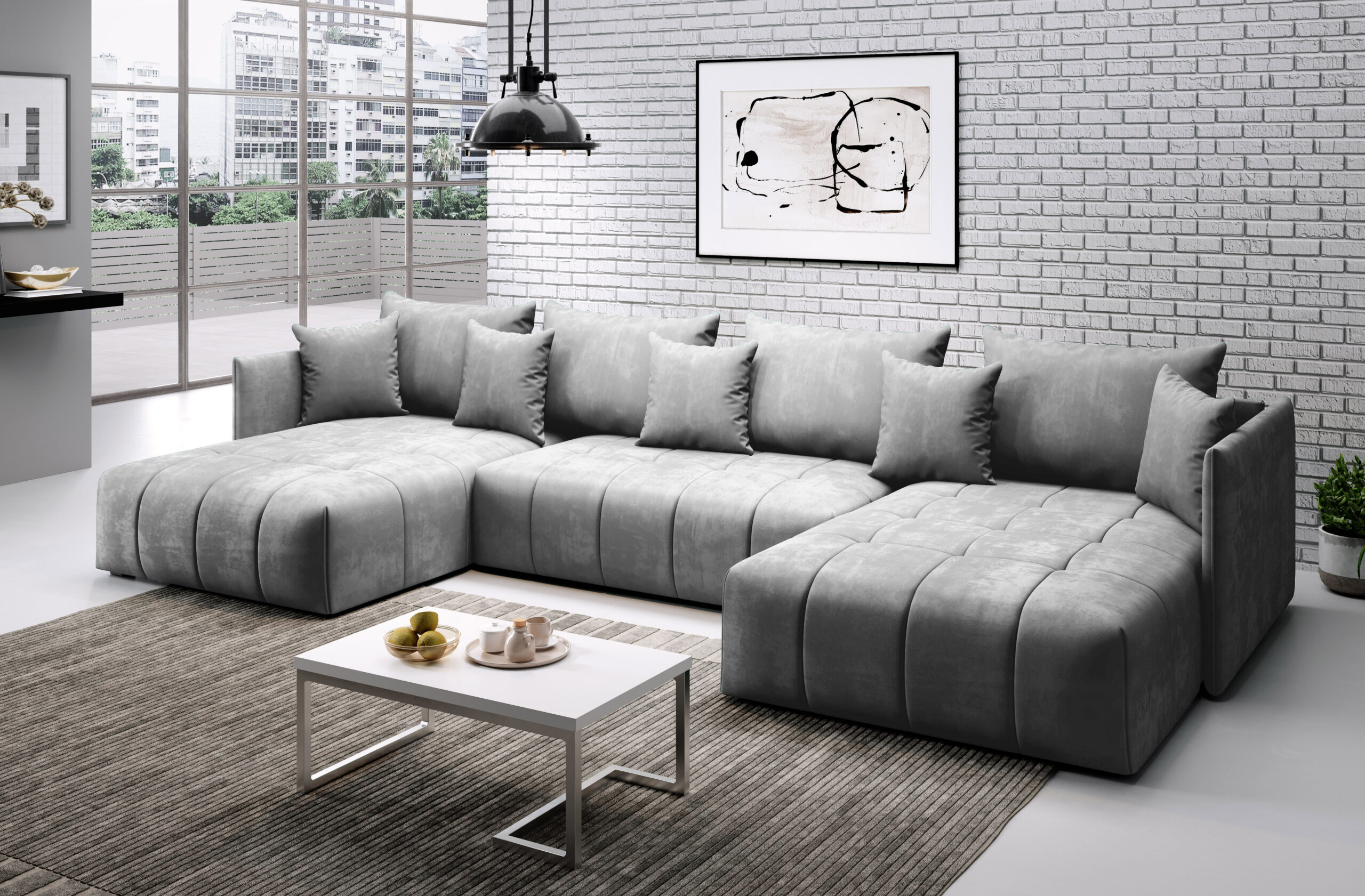 FURMEB24 ASPEN U Ecksofa mit Schlaffunktion Bettzeugablage 346x188cm Sofa U Form – Bild 12