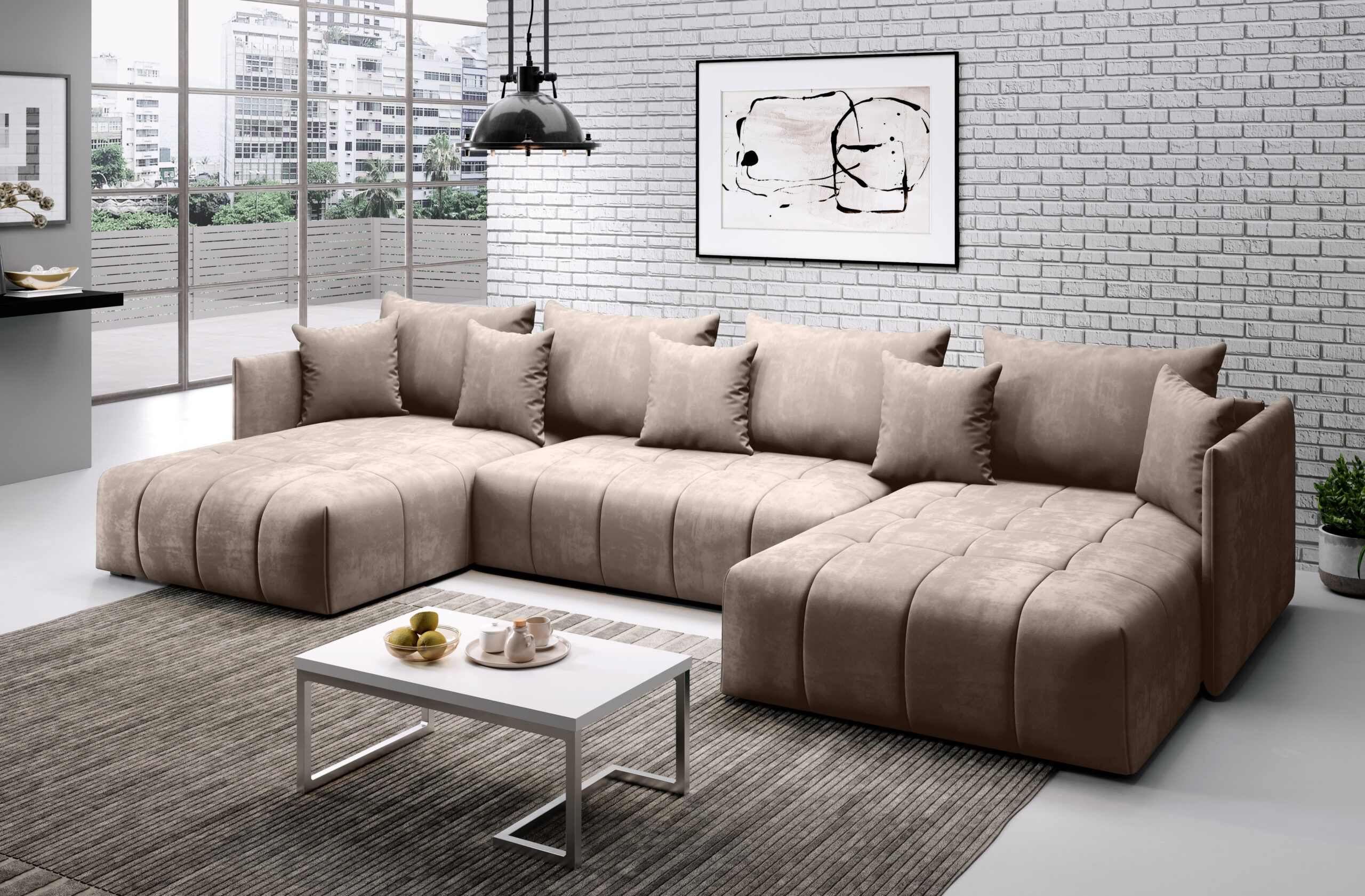 FURMEB24 ASPEN U Ecksofa mit Schlaffunktion Bettzeugablage 346x188cm Sofa U Form – Bild 15