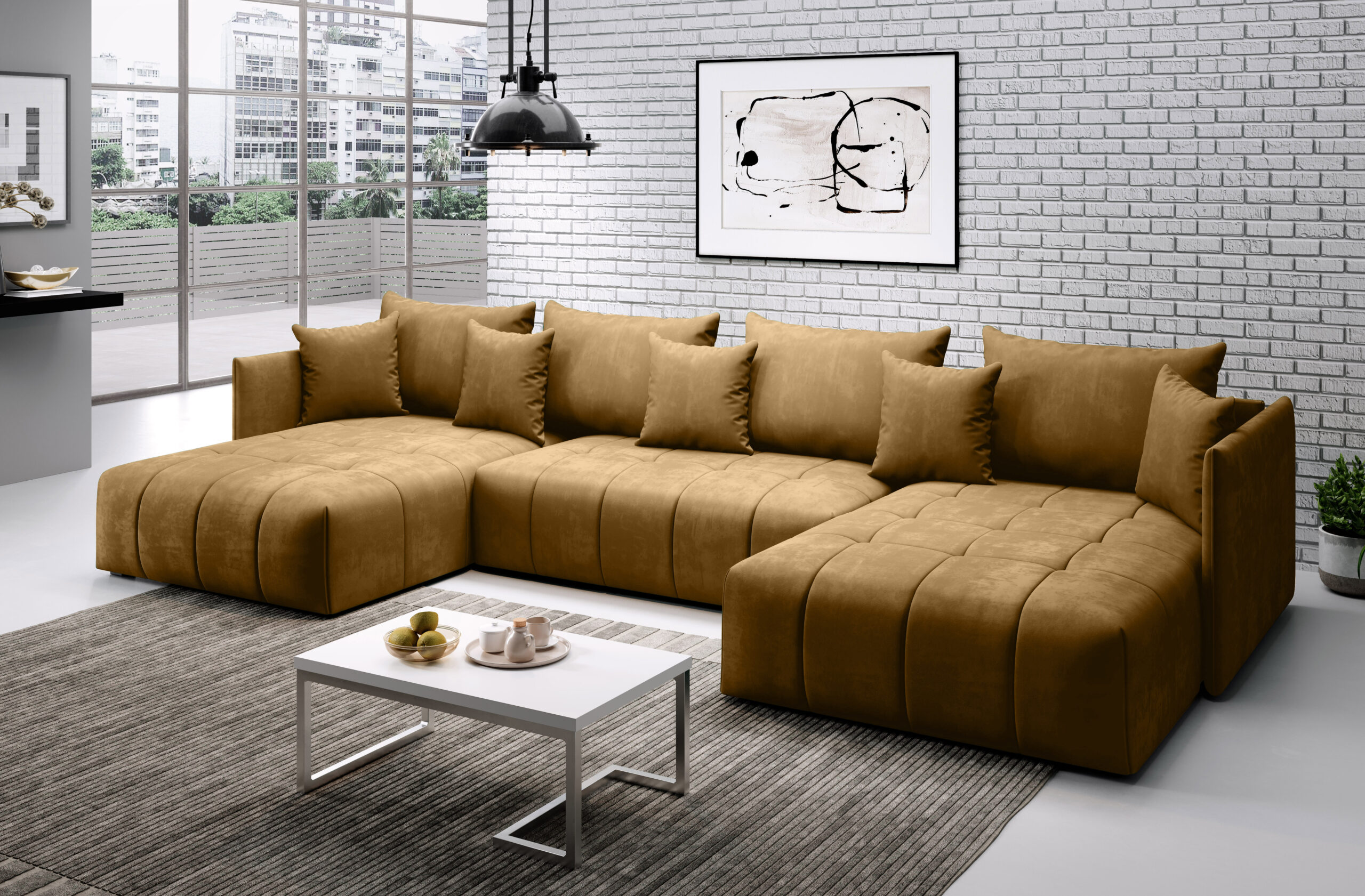 FURMEB24 ASPEN U Ecksofa mit Schlaffunktion Bettzeugablage 346x188cm Sofa U Form – Bild 17