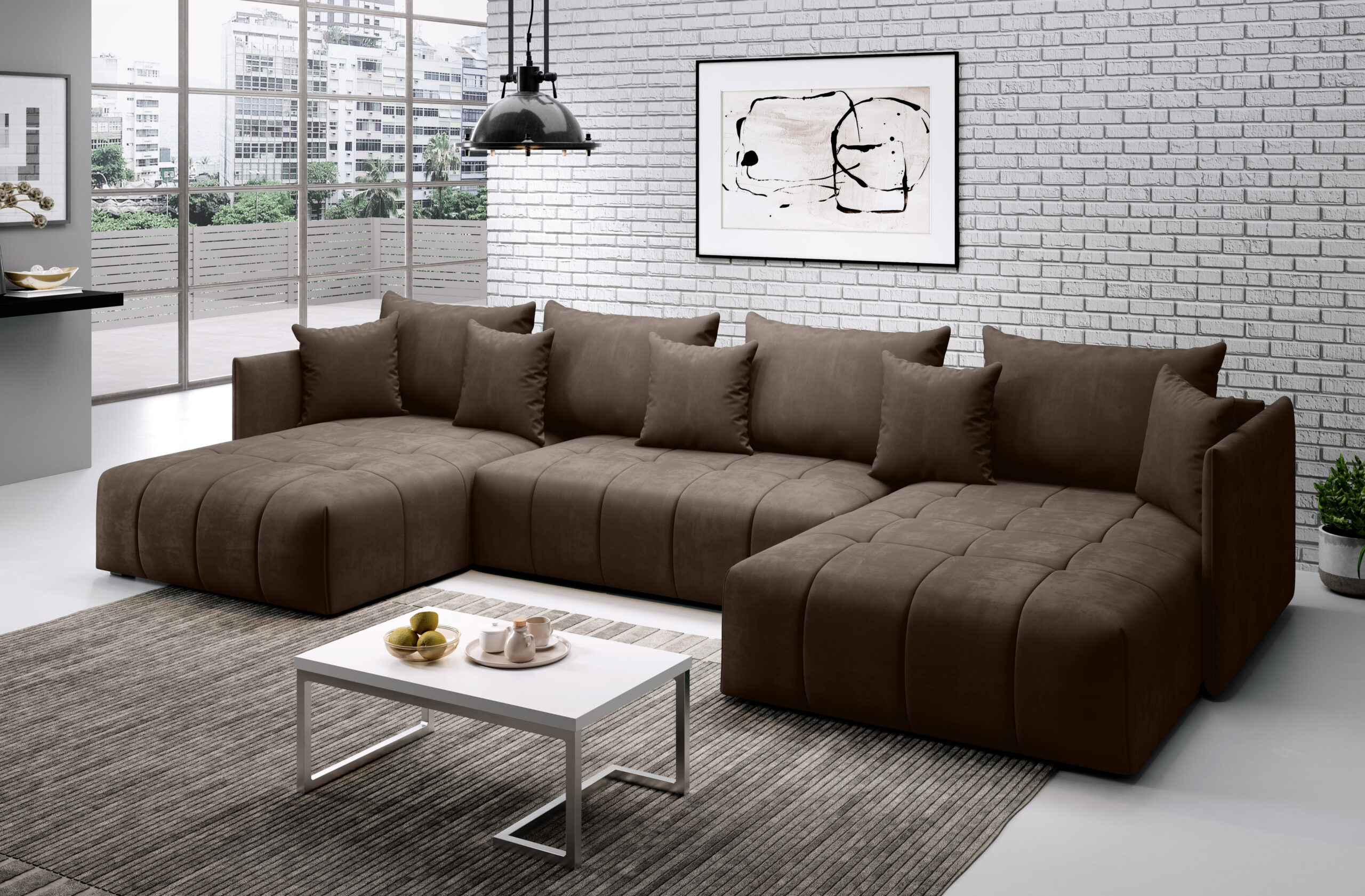 FURMEB24 ASPEN U Ecksofa mit Schlaffunktion Bettzeugablage 346x188cm Sofa U Form – Bild 18