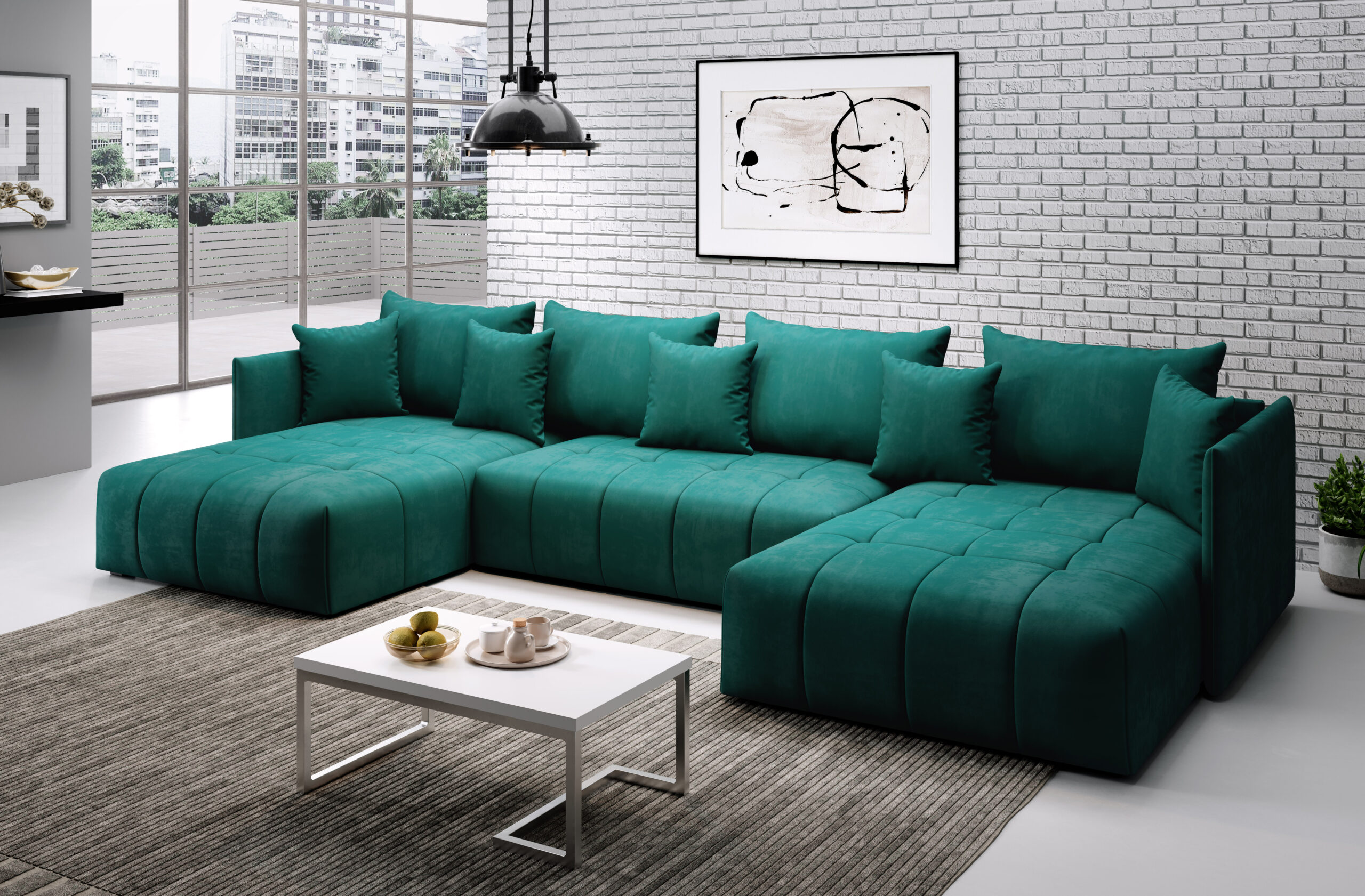 FURMEB24 ASPEN U Ecksofa mit Schlaffunktion Bettzeugablage 346x188cm Sofa U Form – Bild 19