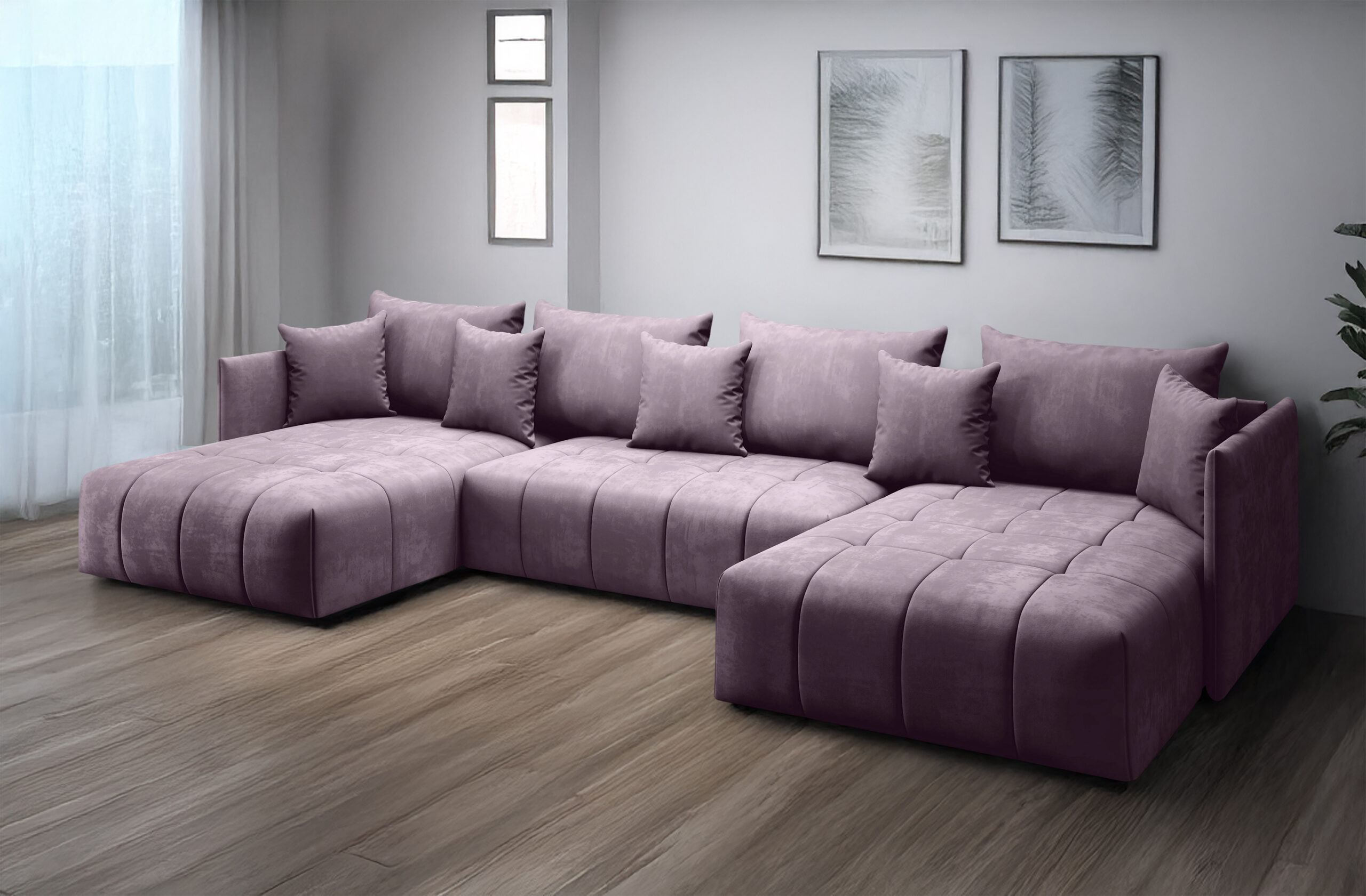 FURMEB24 ASPEN U Ecksofa mit Schlaffunktion Bettzeugablage 346x188cm Sofa U Form – Bild 7