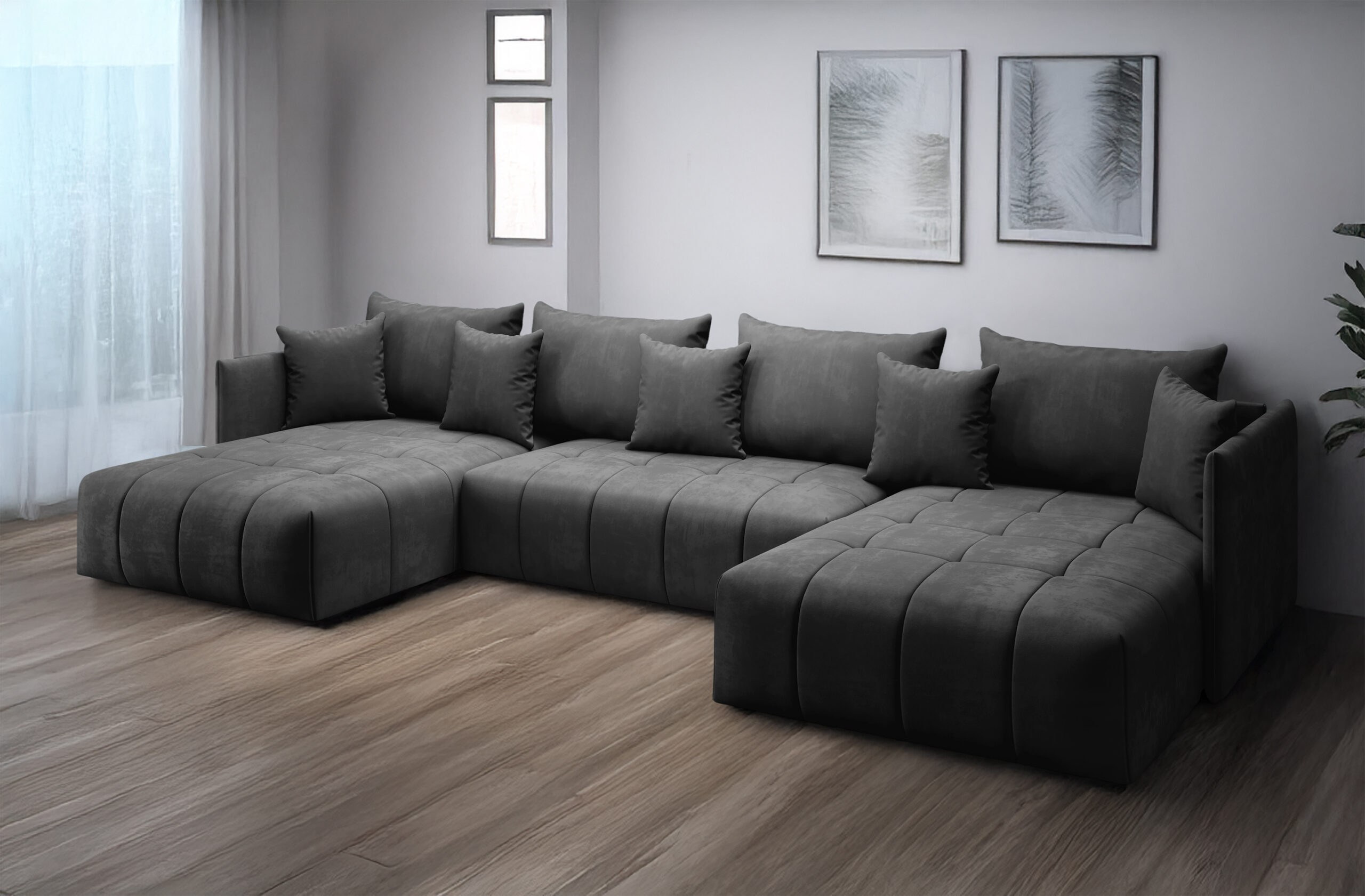 FURMEB24 ASPEN U Ecksofa mit Schlaffunktion Bettzeugablage 346x188cm Sofa U Form – Bild 10