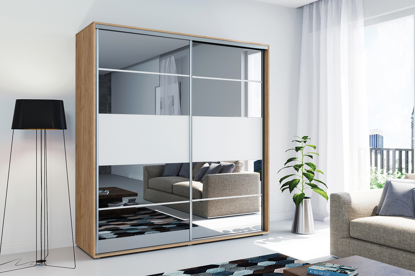 FurMeb24 Schiebetürenschrank A6 175×215/245×62 cm - mit Spiegel – Bild 4