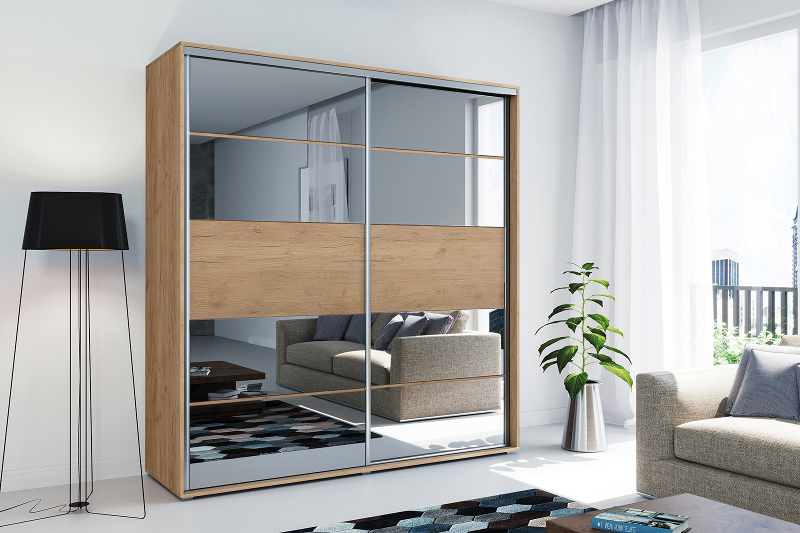 FurMeb24 Schiebetürenschrank A6 175×215/245×62 cm - mit Spiegel