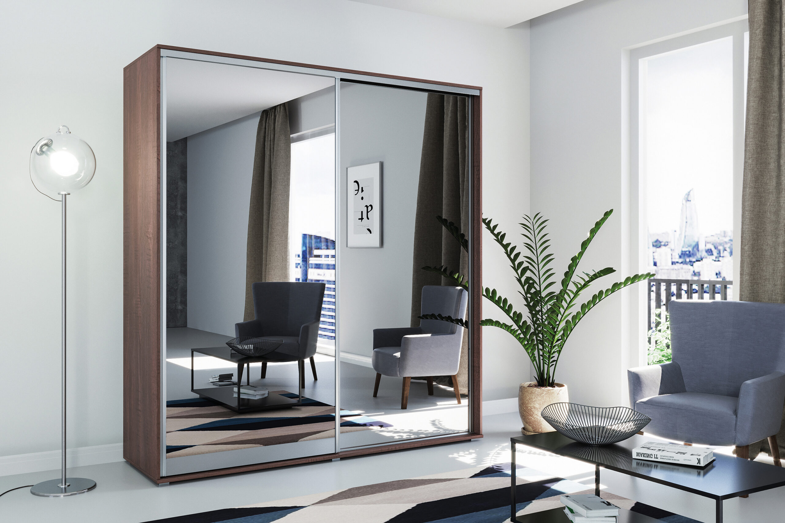 FurMeb24 Schiebetürenschrank A1 125×215/245×62 cm – mit Spiegel – Bild 4