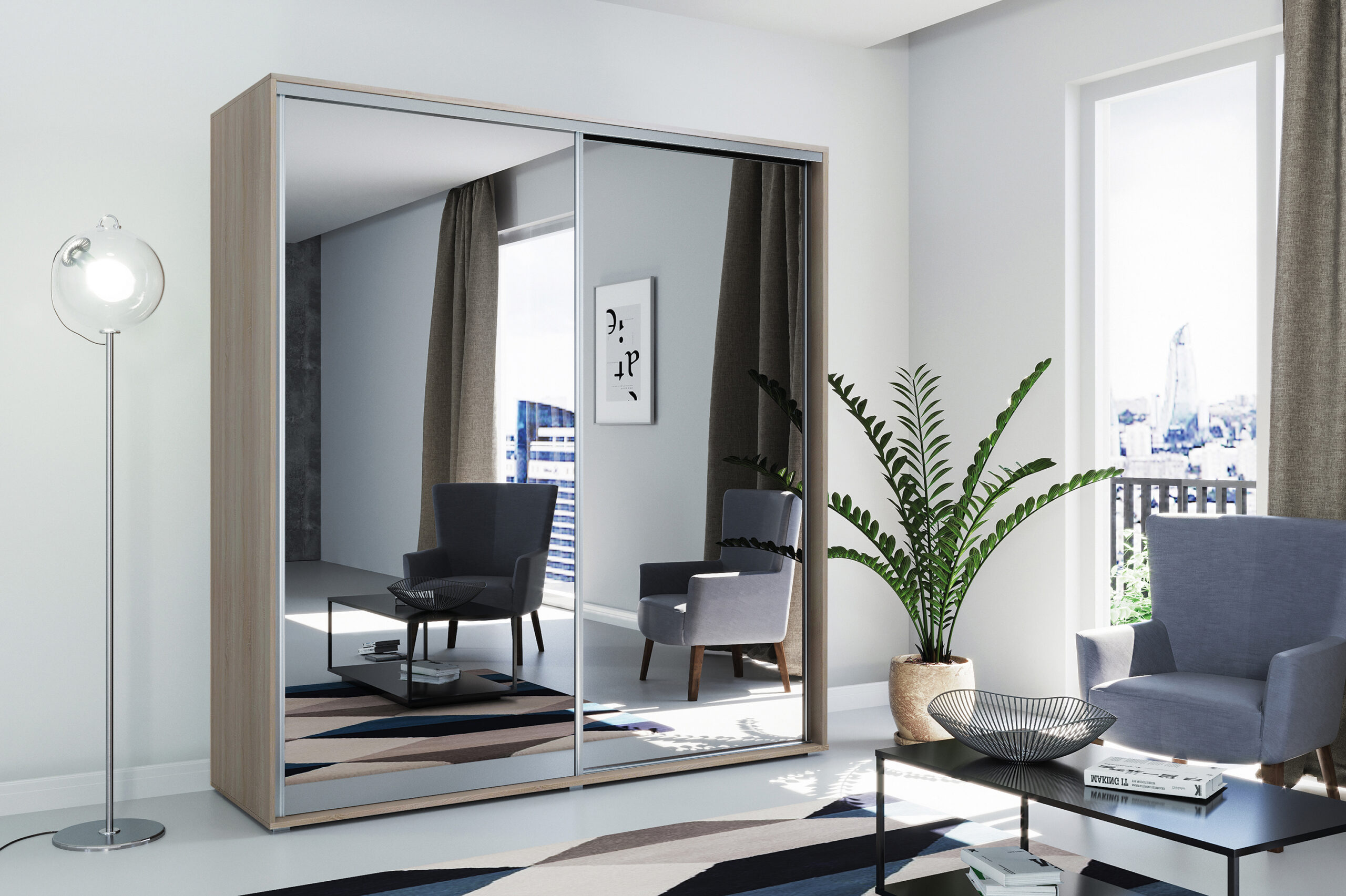 FurMeb24 Schiebetürenschrank A1 125×215/245×62 cm – mit Spiegel – Bild 5