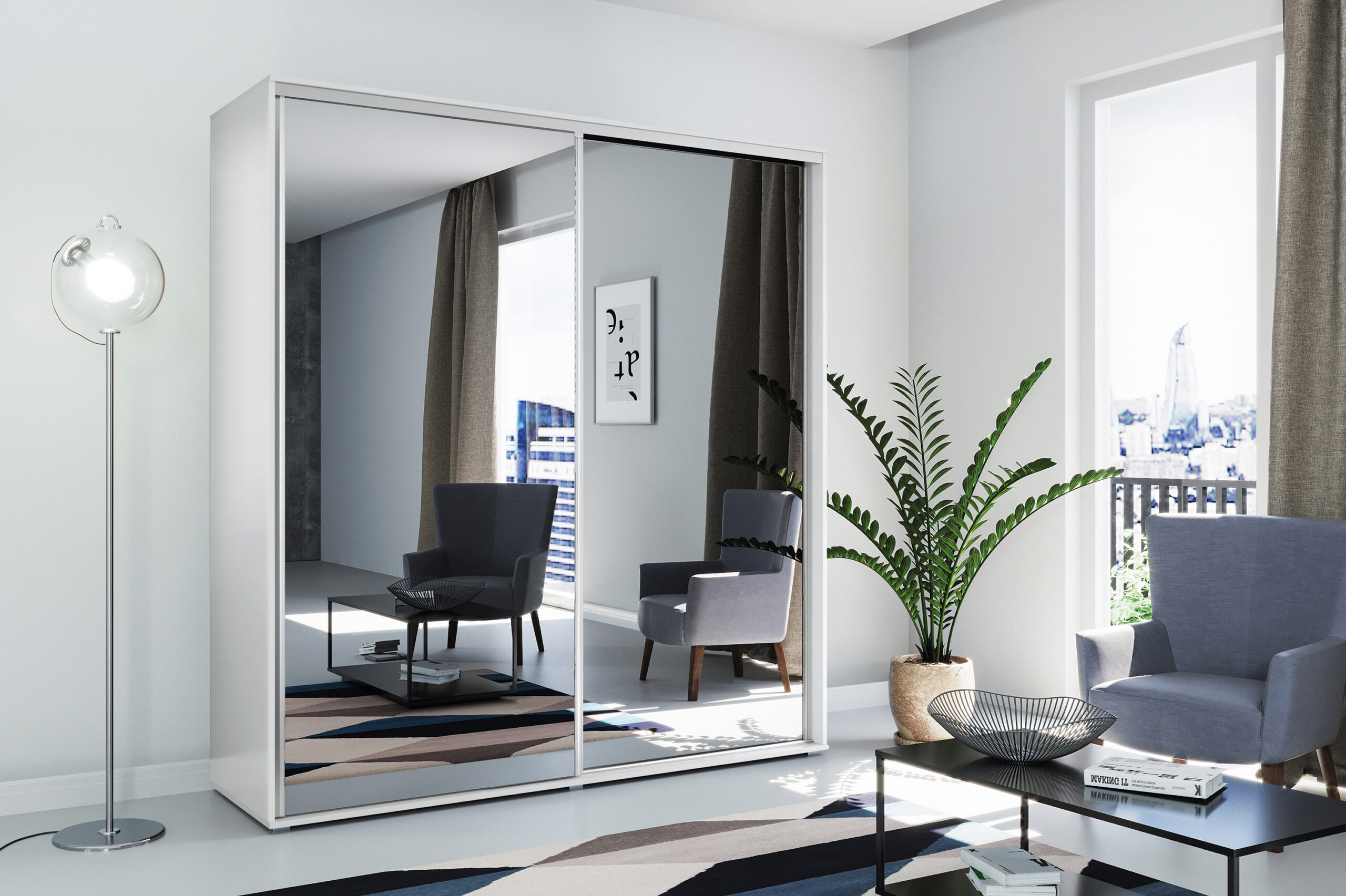 FurMeb24 Schiebetürenschrank A1 125×215/245×62 cm – mit Spiegel – Bild 3