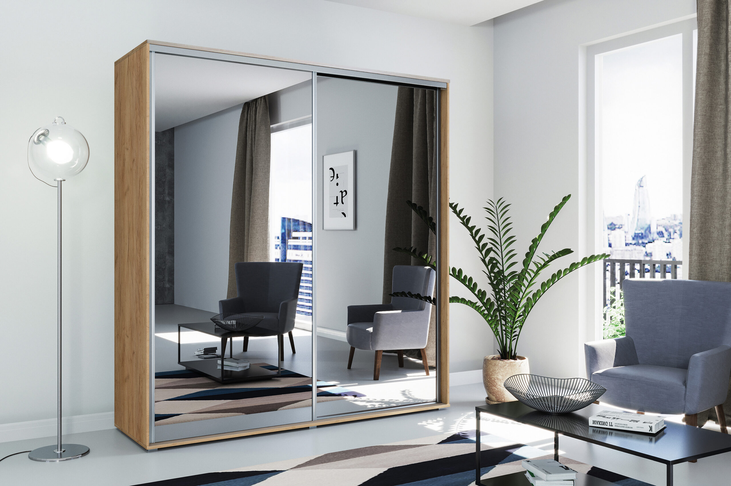 FurMeb24 Schiebetürenschrank A1 125×215/245×62 cm – mit Spiegel