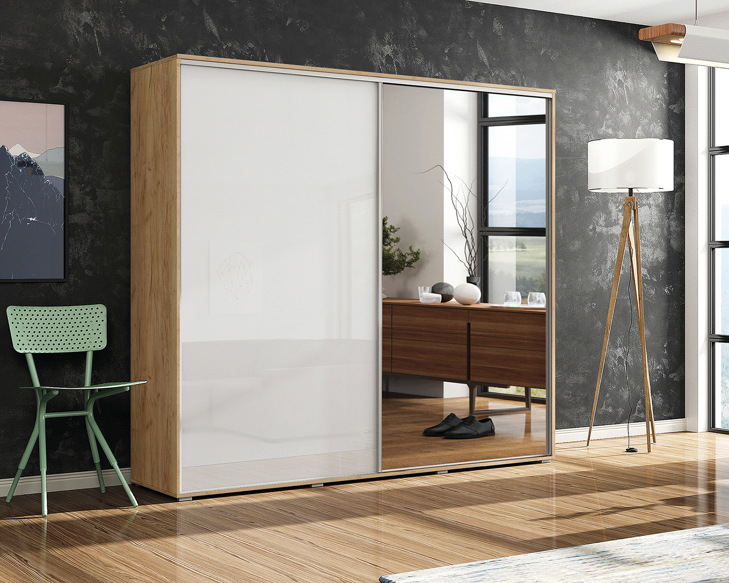 FurMeb24 Schiebetürenschrank A7 175×215/245×62 cm - mit Spiegel