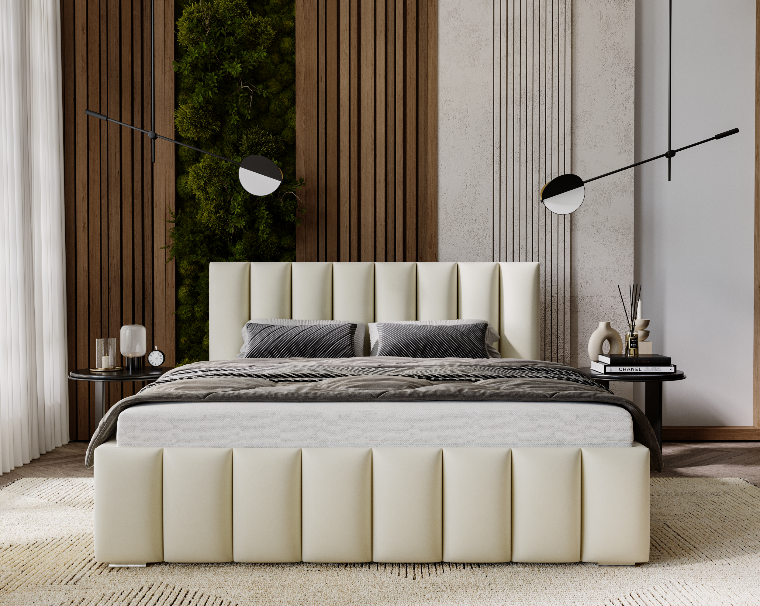 Furmeb24 NERO Polsterbett aus Holzrahmen , Doppelbett mit höher Kopstütze – Bild 12