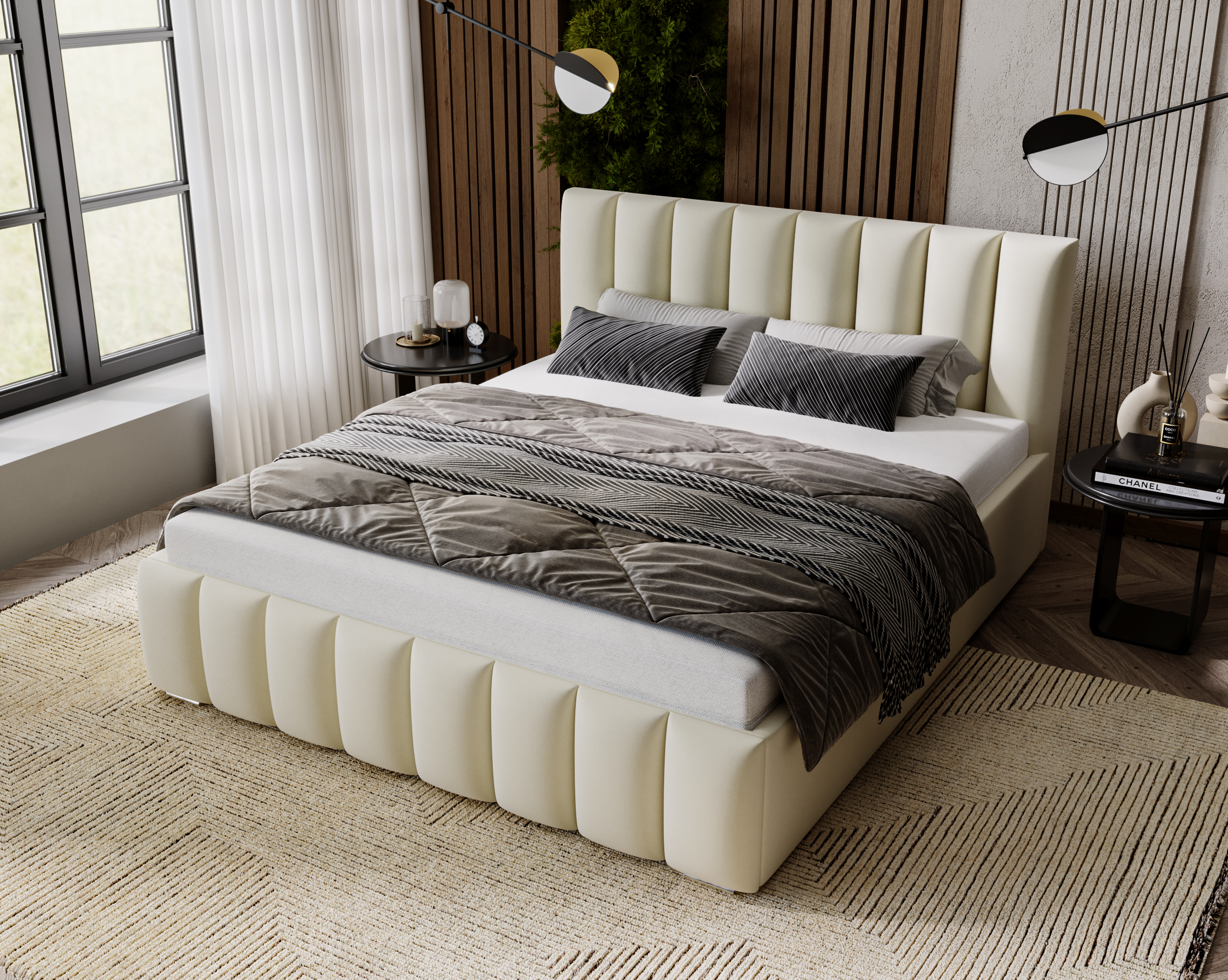 Furmeb24 NERO Polsterbett aus Holzrahmen , Doppelbett mit höher Kopstütze – Bild 13