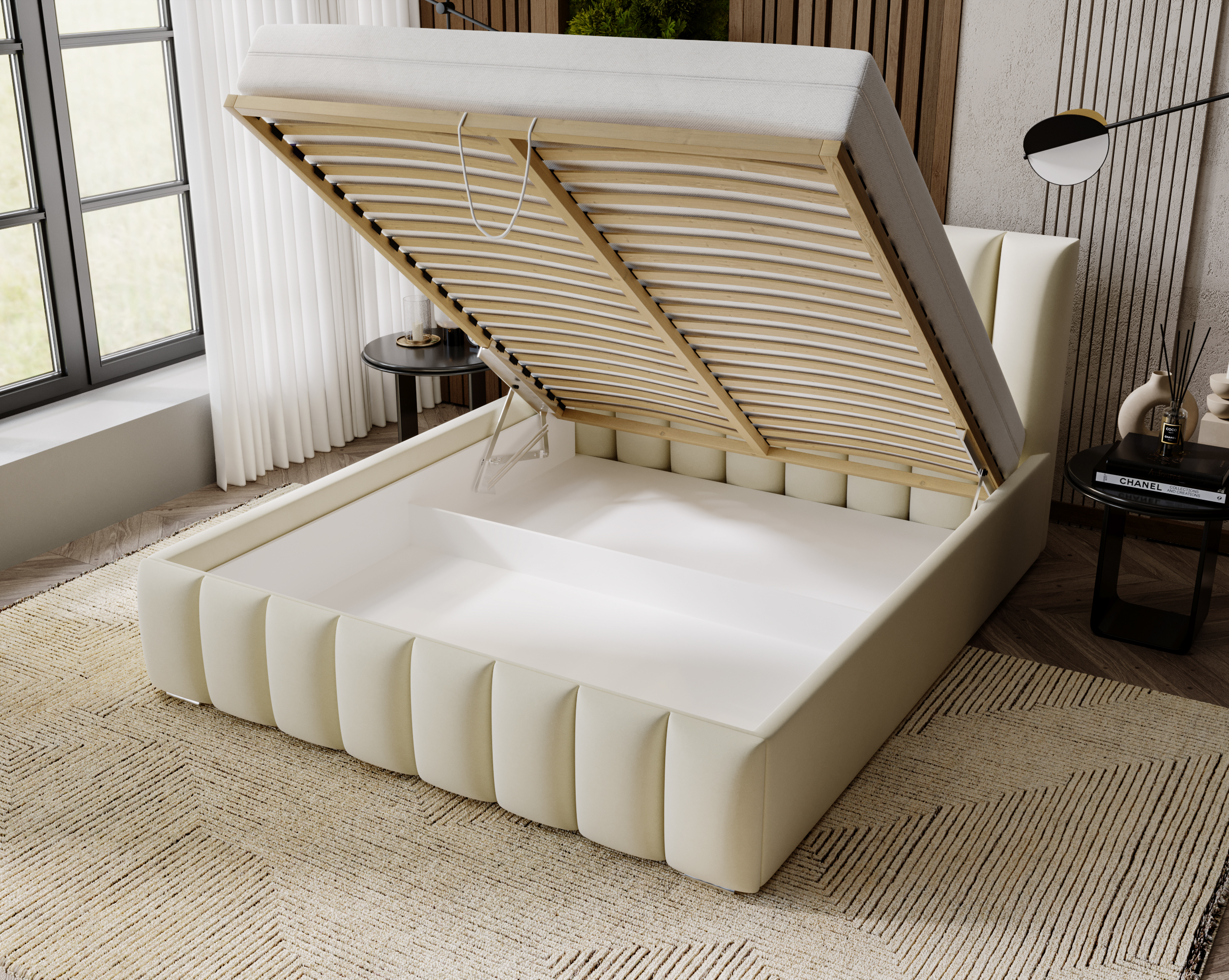 Furmeb24 NERO Polsterbett aus Holzrahmen , Doppelbett mit höher Kopstütze – Bild 14