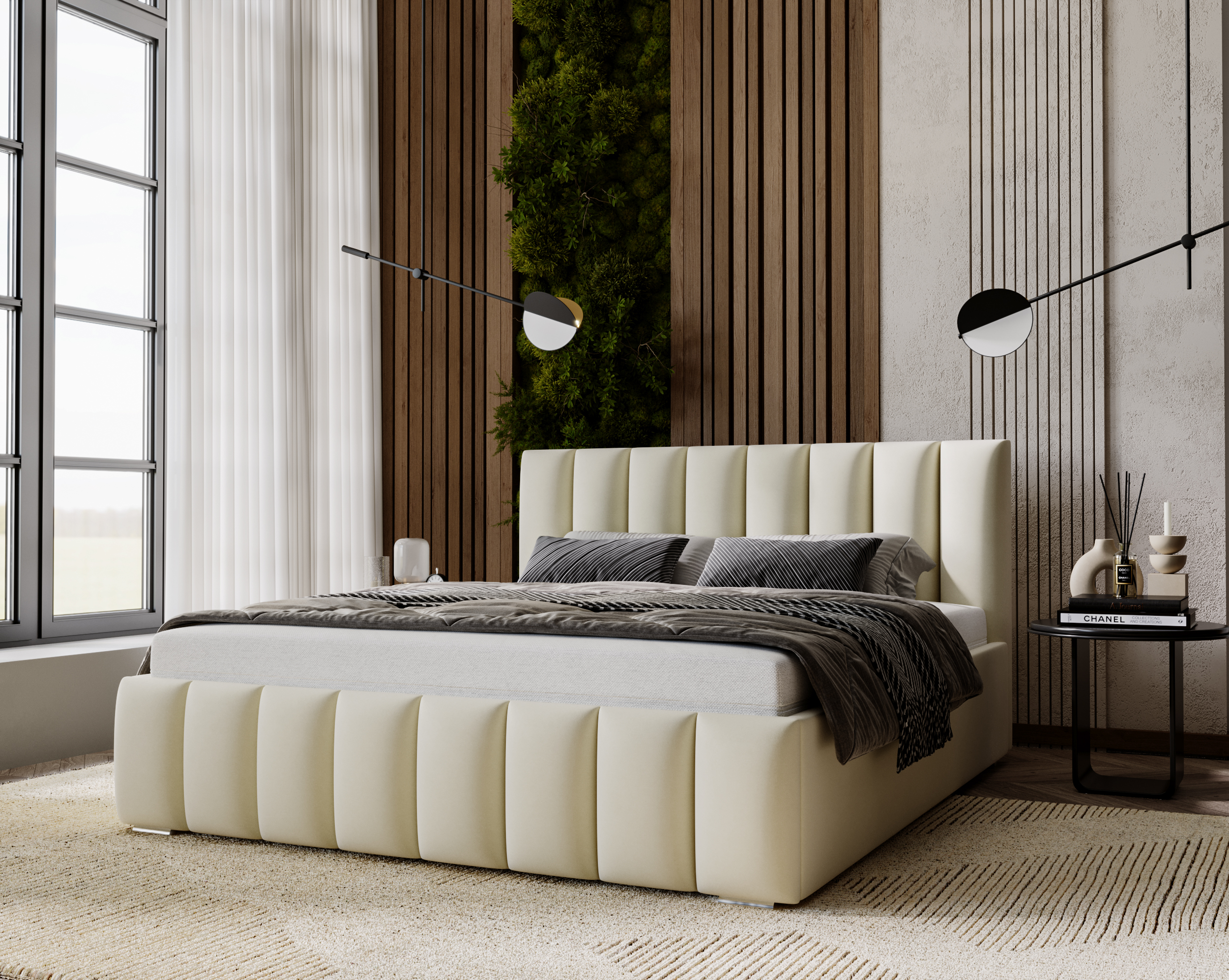 Furmeb24 NERO Polsterbett aus Holzrahmen , Doppelbett mit höher Kopstütze – Bild 15