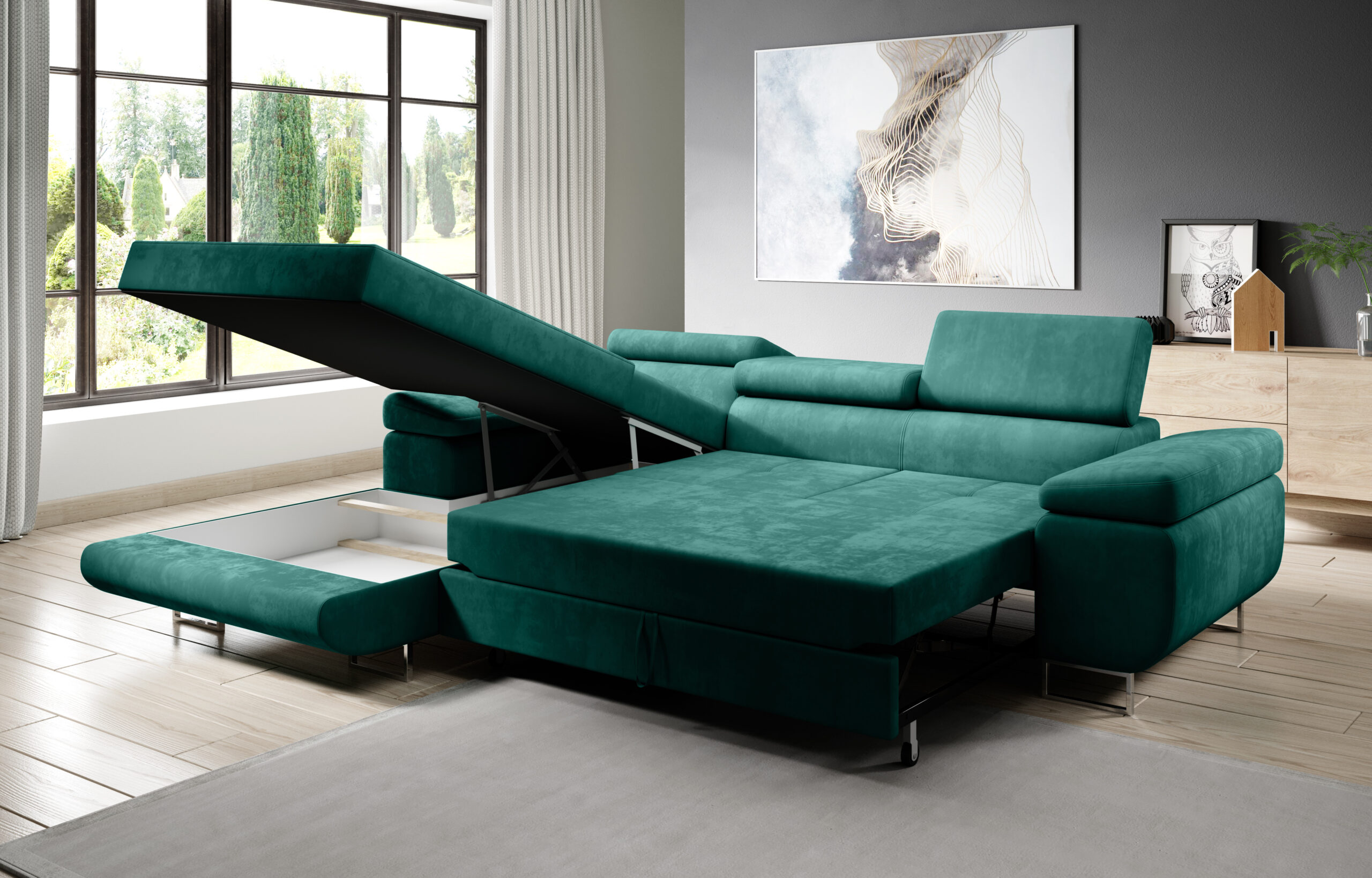 FurMeb24 ECKSOFA LAZZANO - stoff MONOLITH - mit schlaffunktion und bettkasten – Bild 6