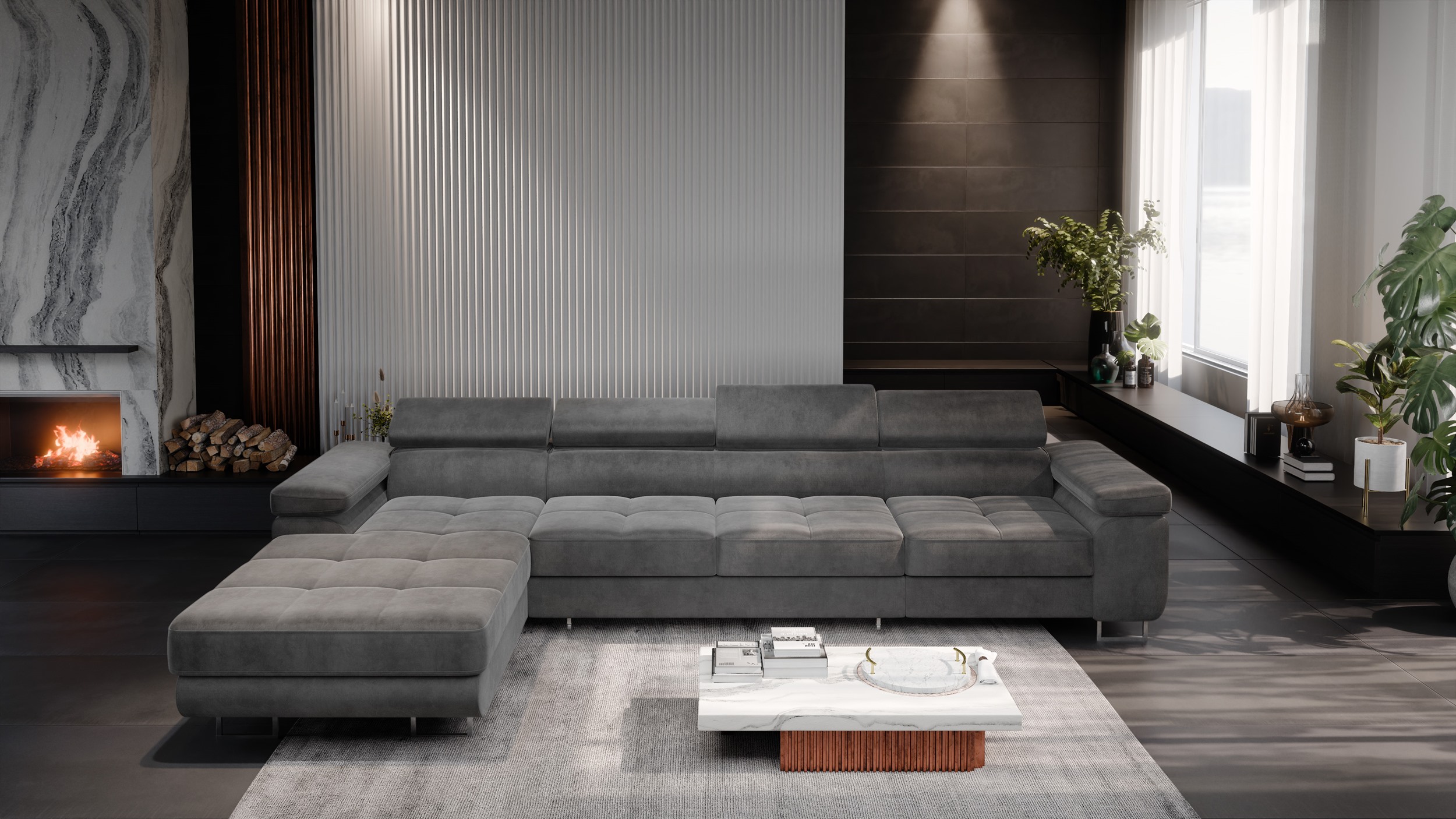 FurMeb24 ECKSOFA LAZZANO MAXI - stoff MONOLITH - mit schlaffunktion und bettkasten – Bild 2