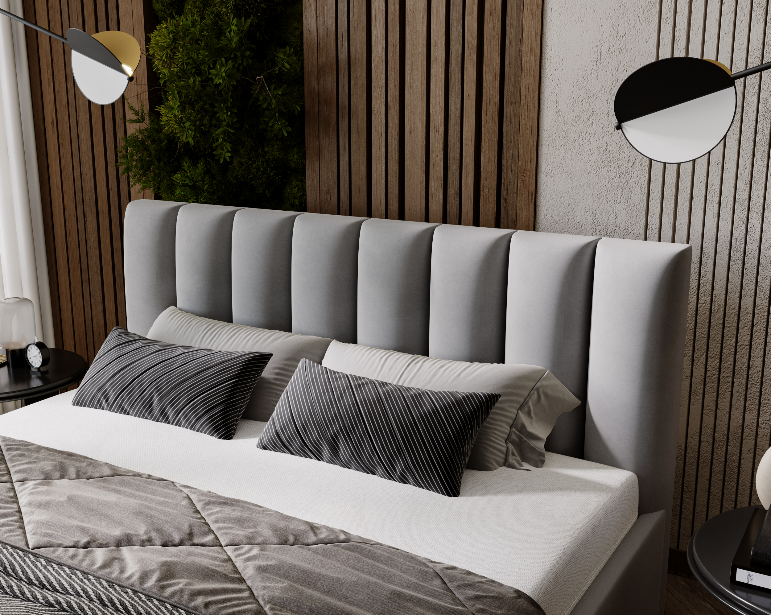 Furmeb24 NERO Polsterbett aus Holzrahmen , Doppelbett mit höher Kopstütze – Bild 4