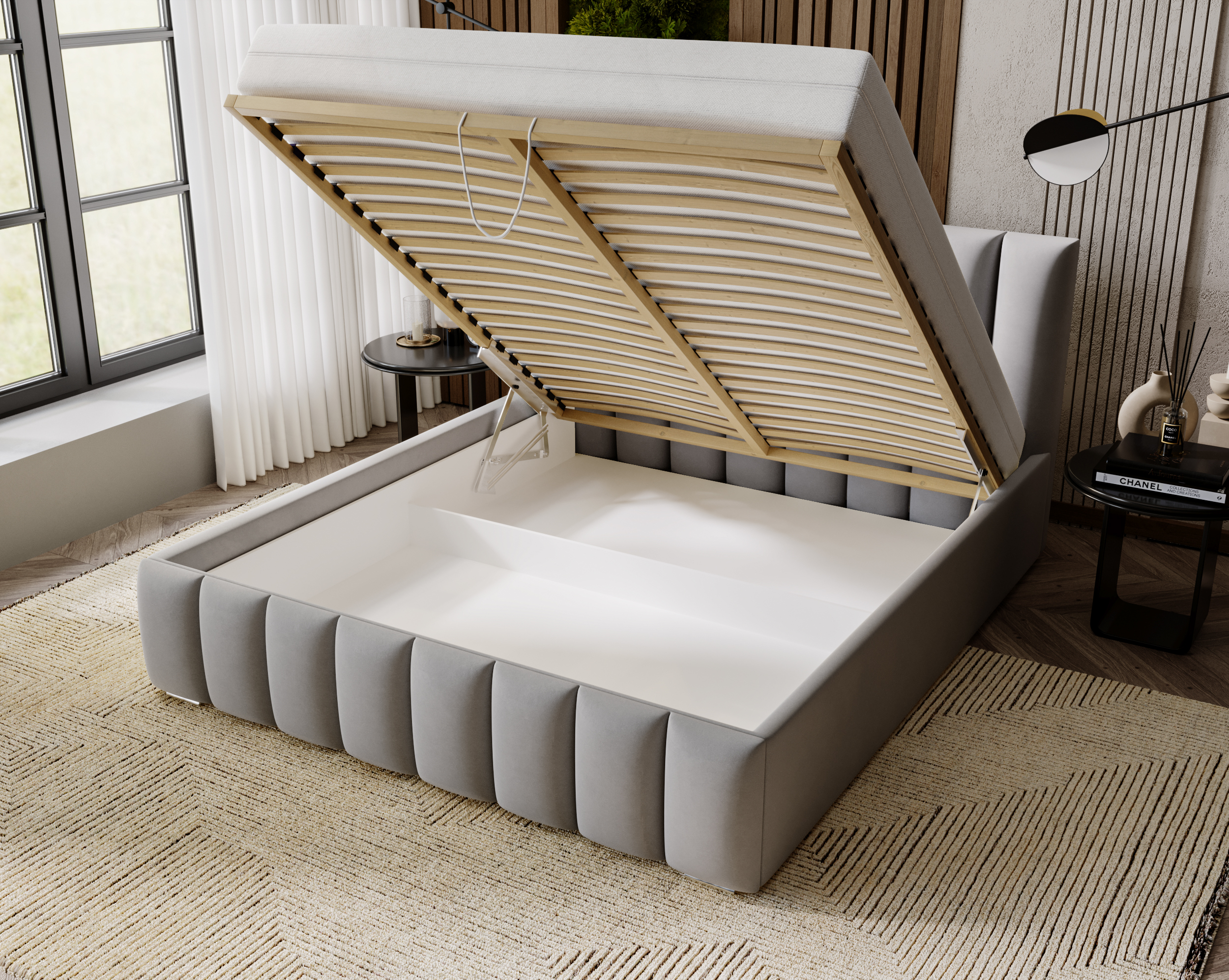 Furmeb24 NERO Polsterbett aus Holzrahmen , Doppelbett mit höher Kopstütze – Bild 5