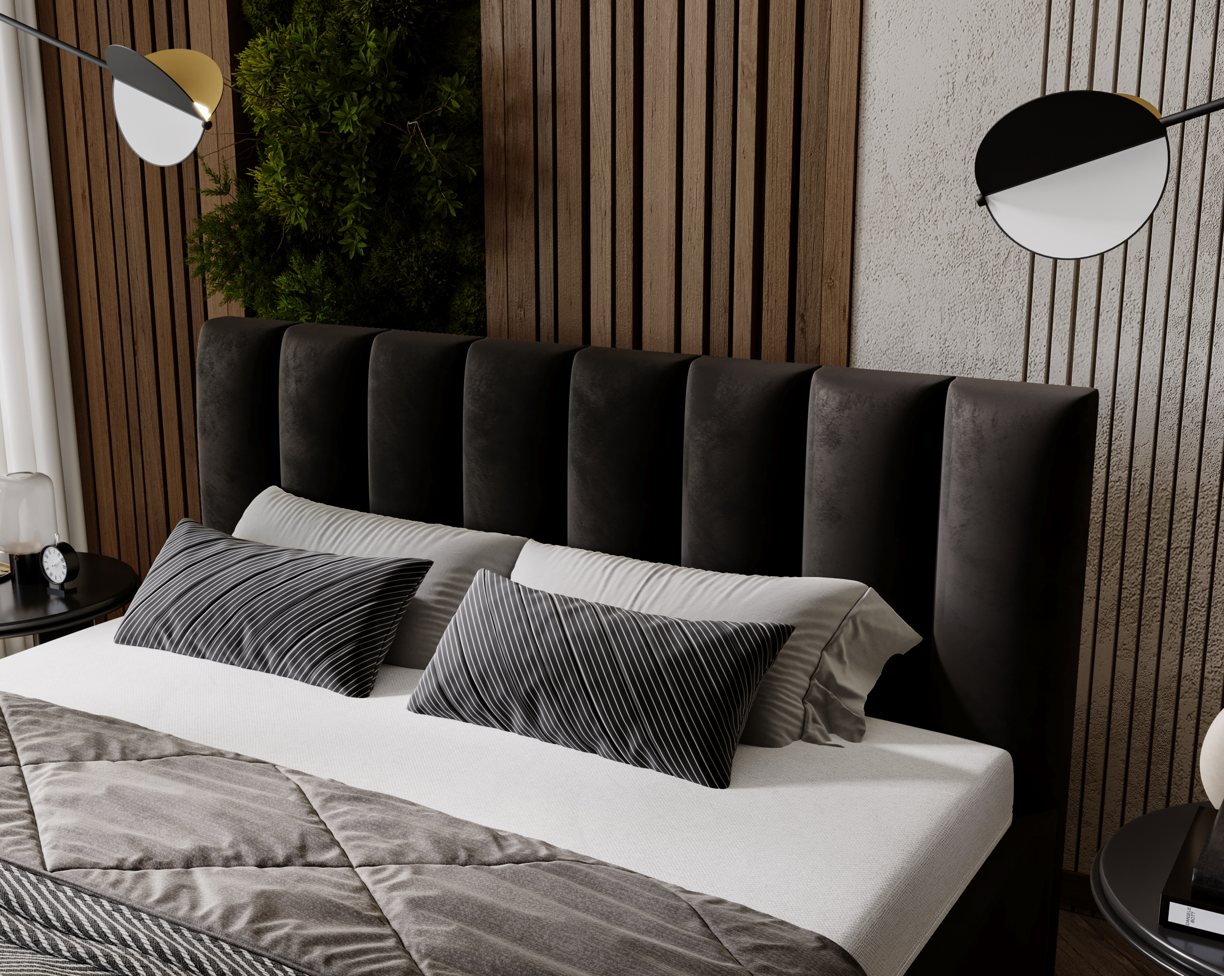 Furmeb24 NERO Polsterbett aus Holzrahmen , Doppelbett mit höher Kopstütze – Bild 7