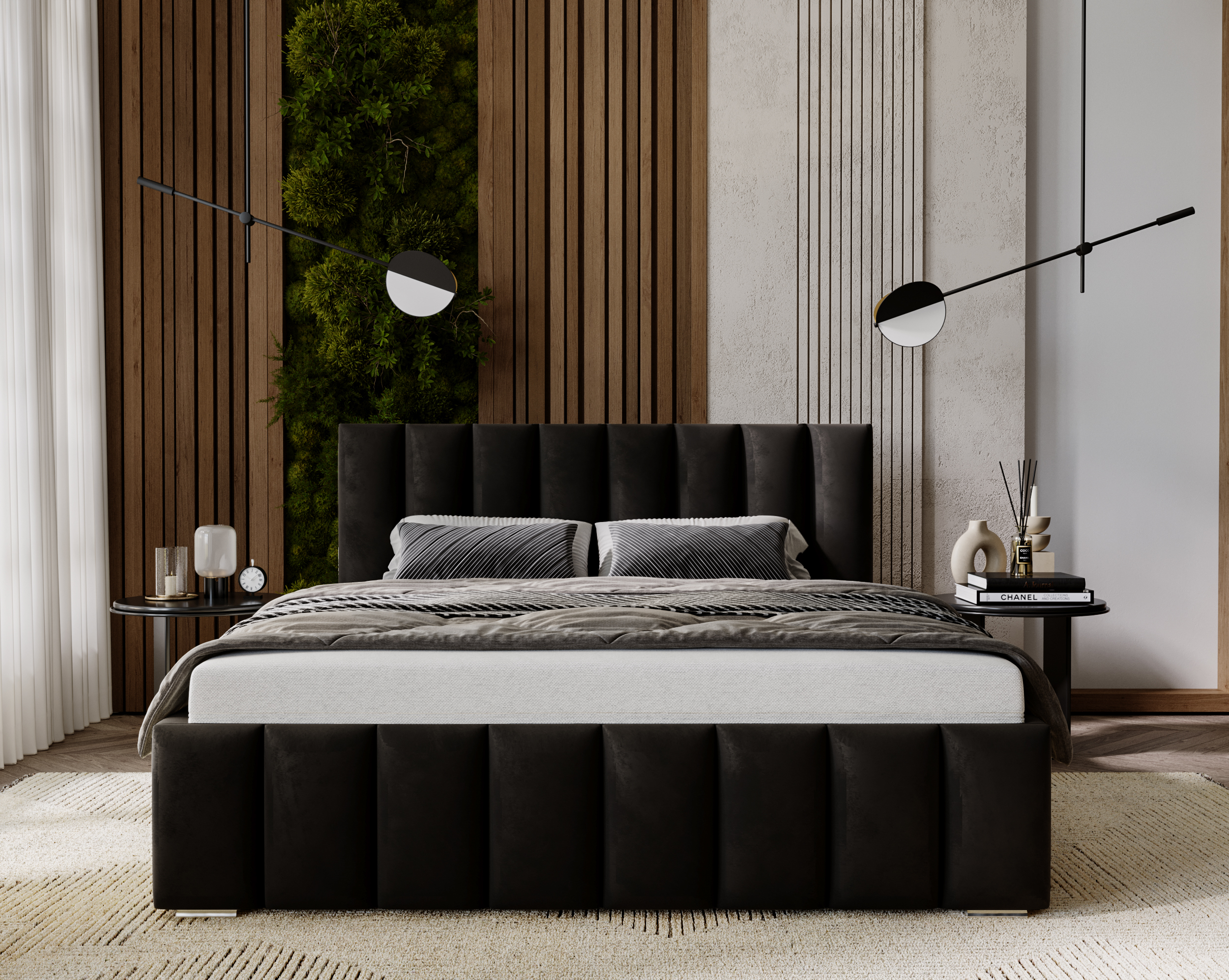 Furmeb24 NERO Polsterbett aus Holzrahmen , Doppelbett mit höher Kopstütze – Bild 8