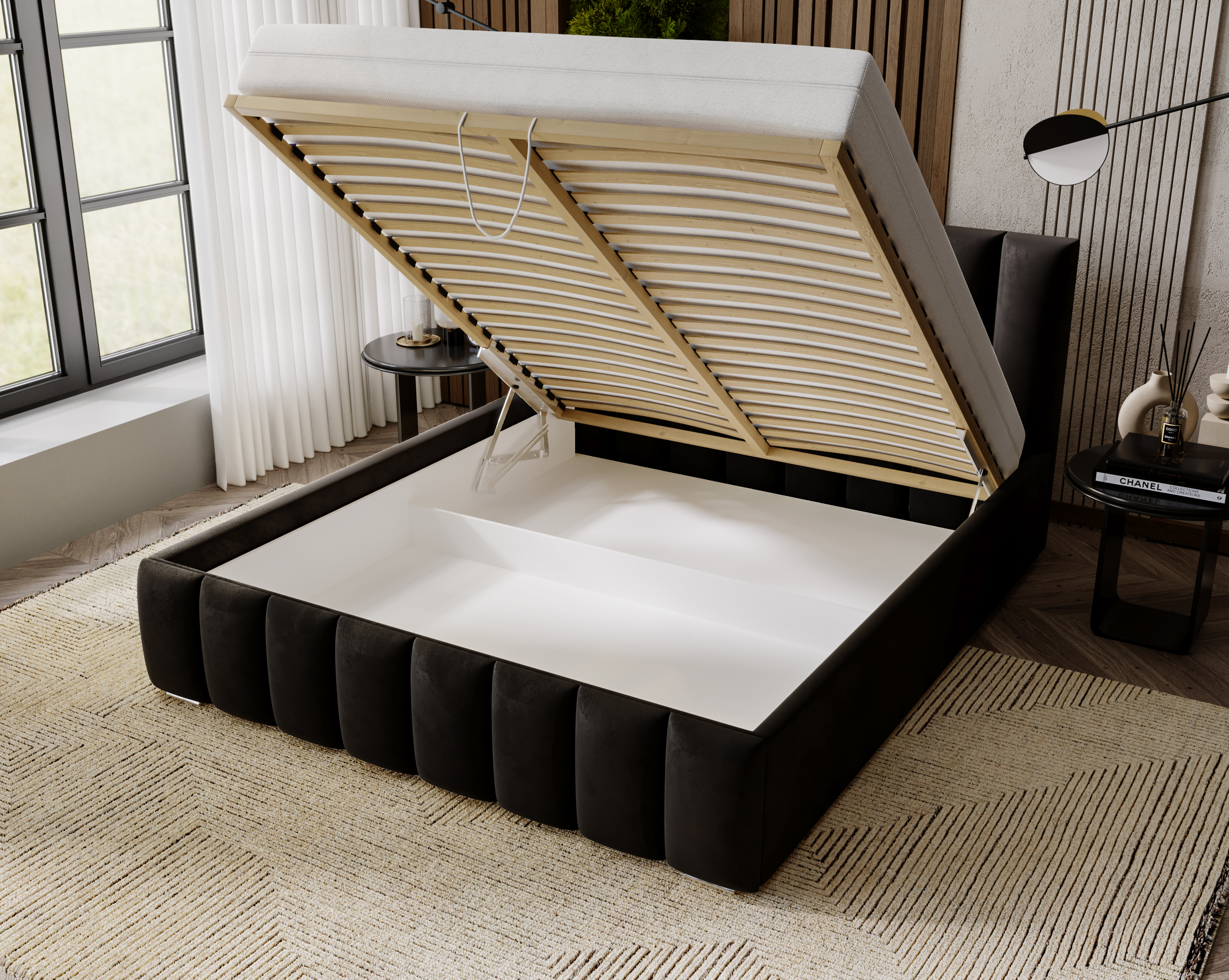 Furmeb24 NERO Polsterbett aus Holzrahmen , Doppelbett mit höher Kopstütze – Bild 10