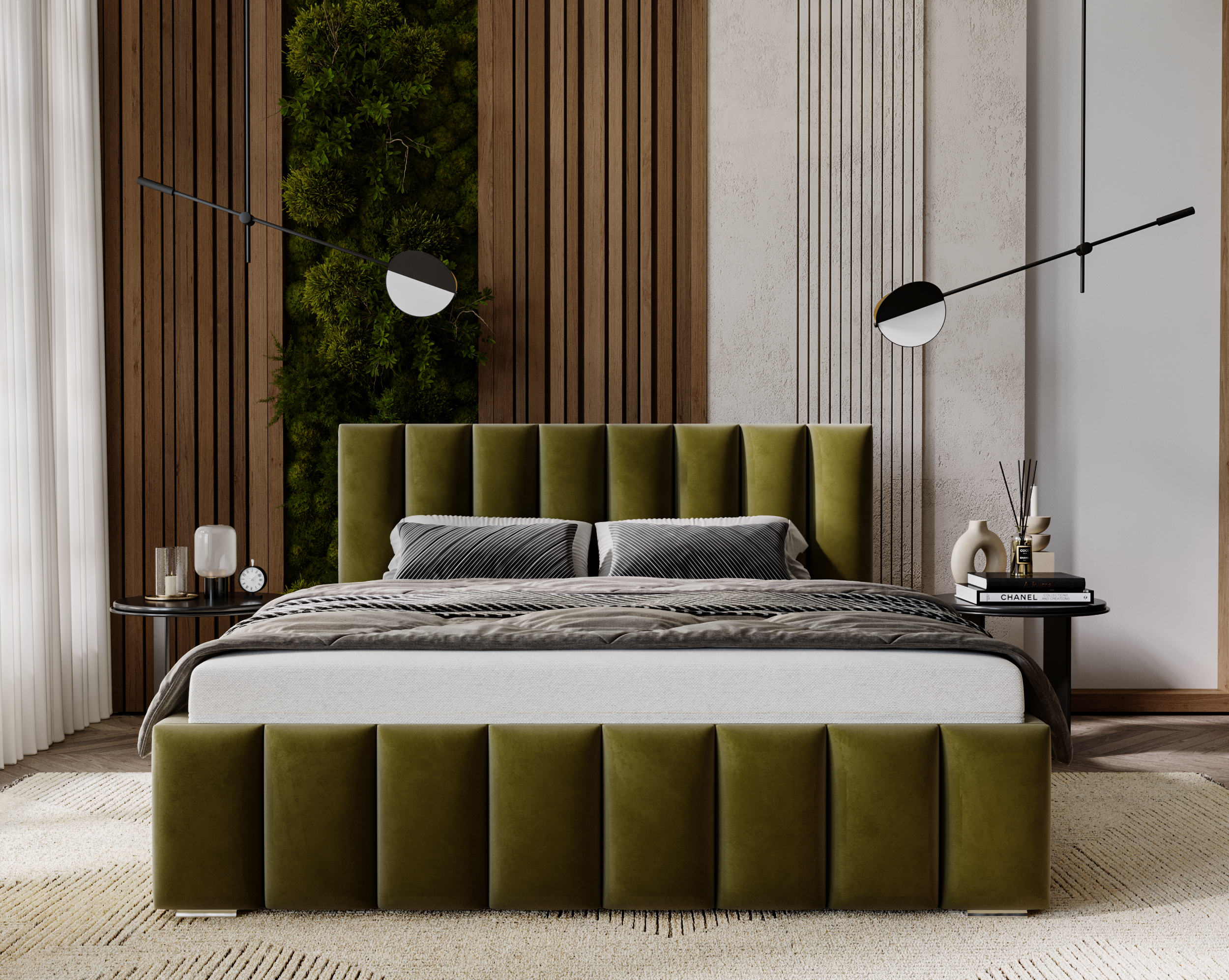 Furmeb24 NERO Polsterbett aus Holzrahmen , Doppelbett mit höher Kopstütze – Bild 17