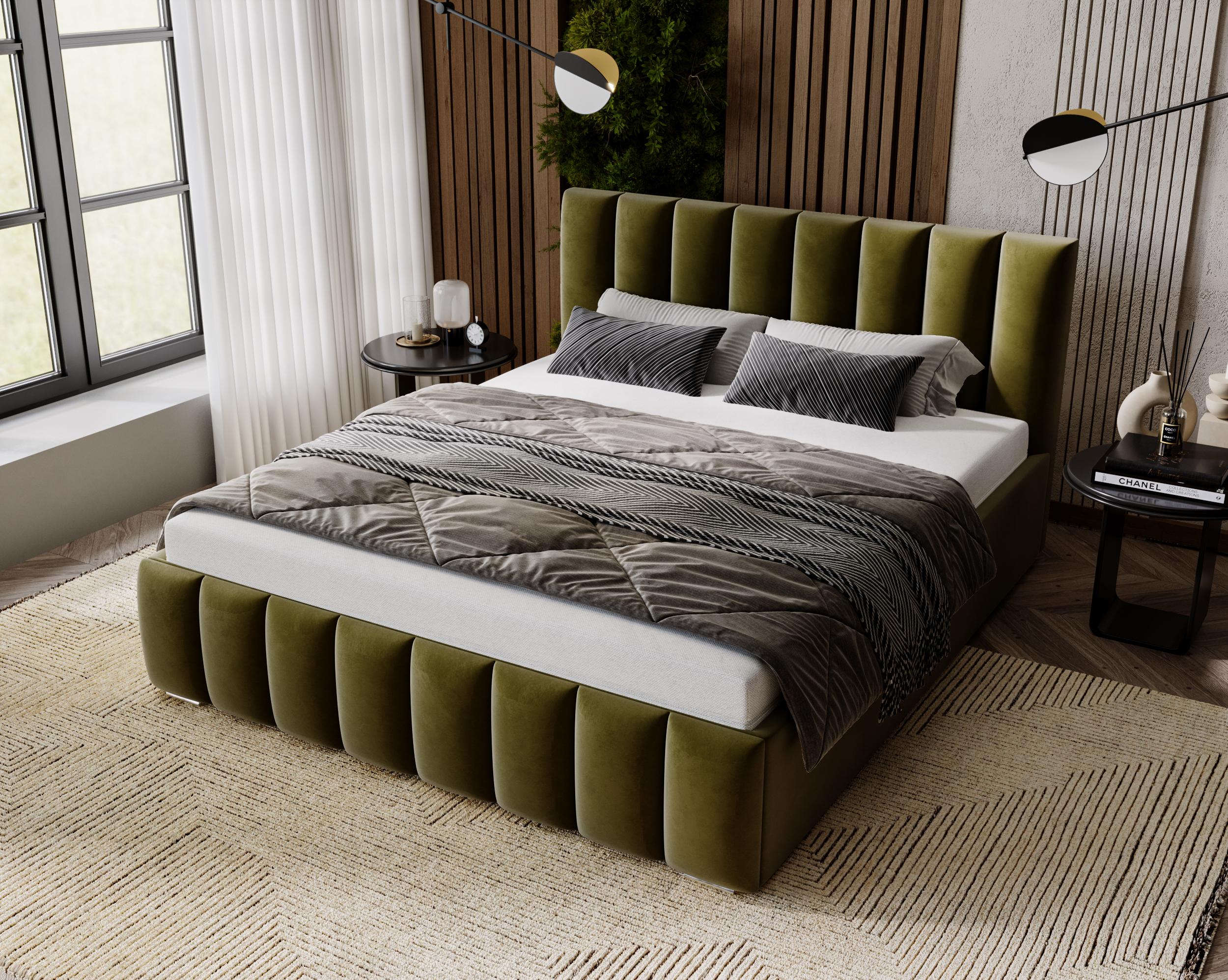 Furmeb24 NERO Polsterbett aus Holzrahmen , Doppelbett mit höher Kopstütze – Bild 18