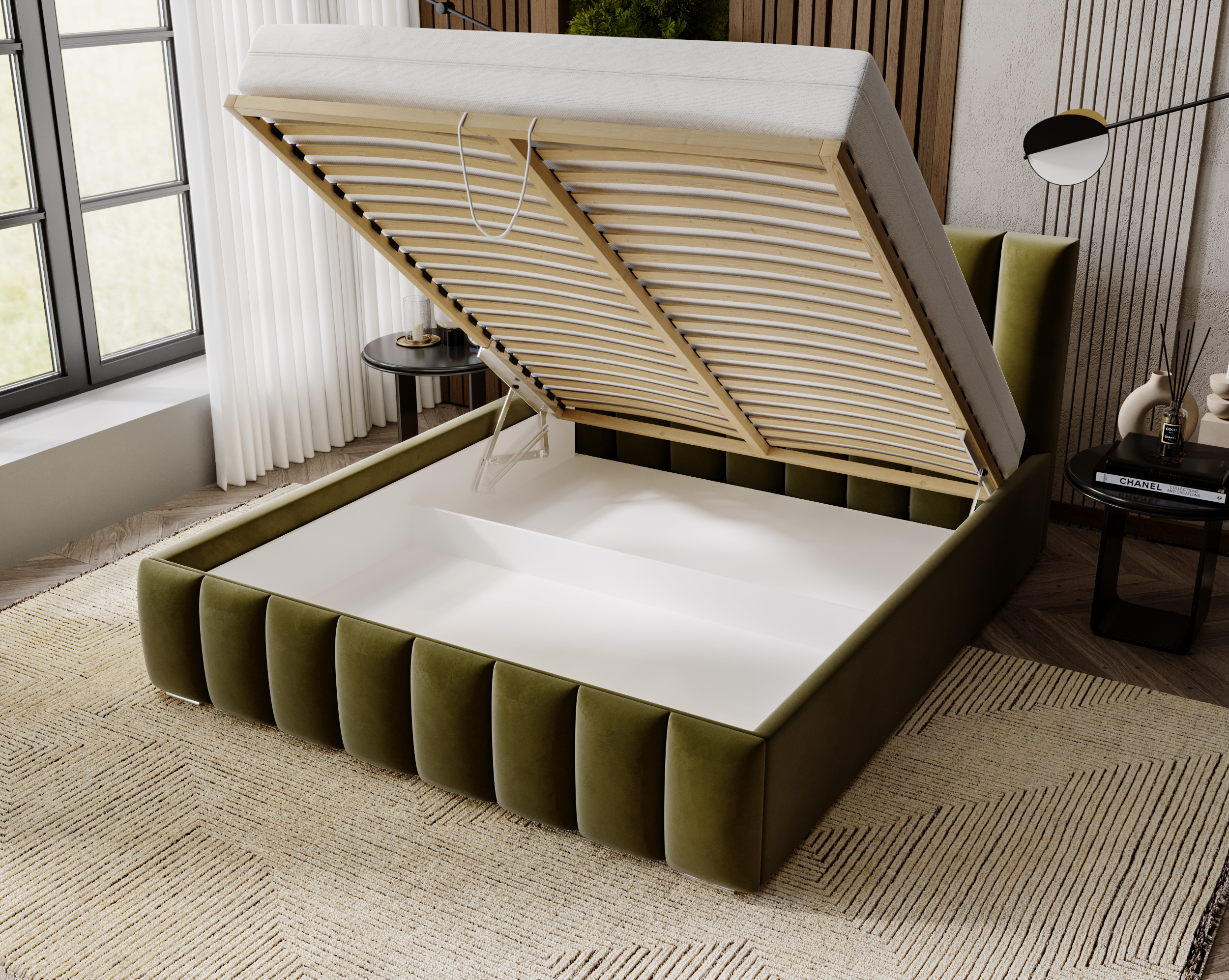 Furmeb24 NERO Polsterbett aus Holzrahmen , Doppelbett mit höher Kopstütze – Bild 19