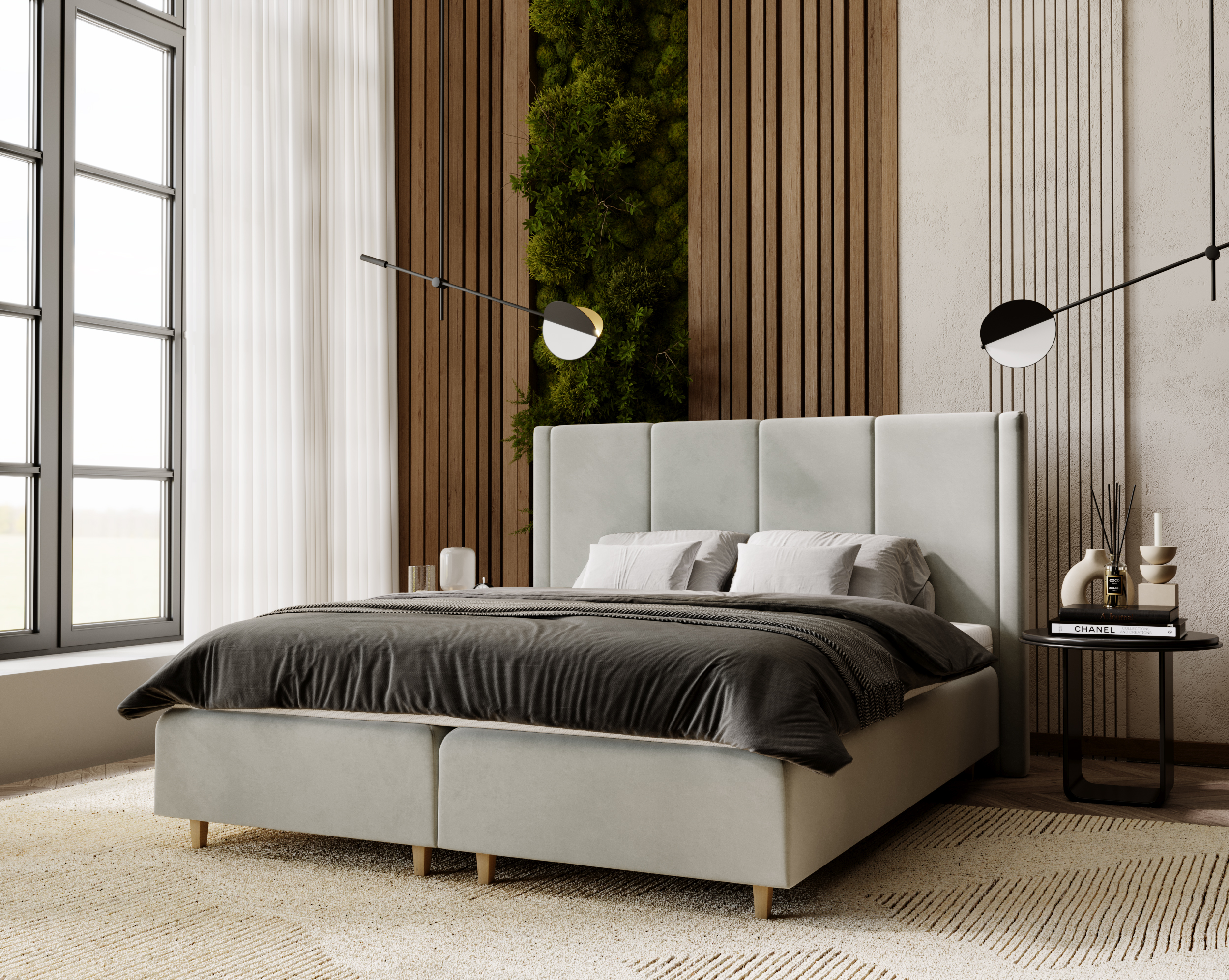 FurMeb24 - BELLA - Polsterbett aus Holzrahmen , Doppelbett mit höher Kopstütze - Mit Matraze - Kronos – Bild 3