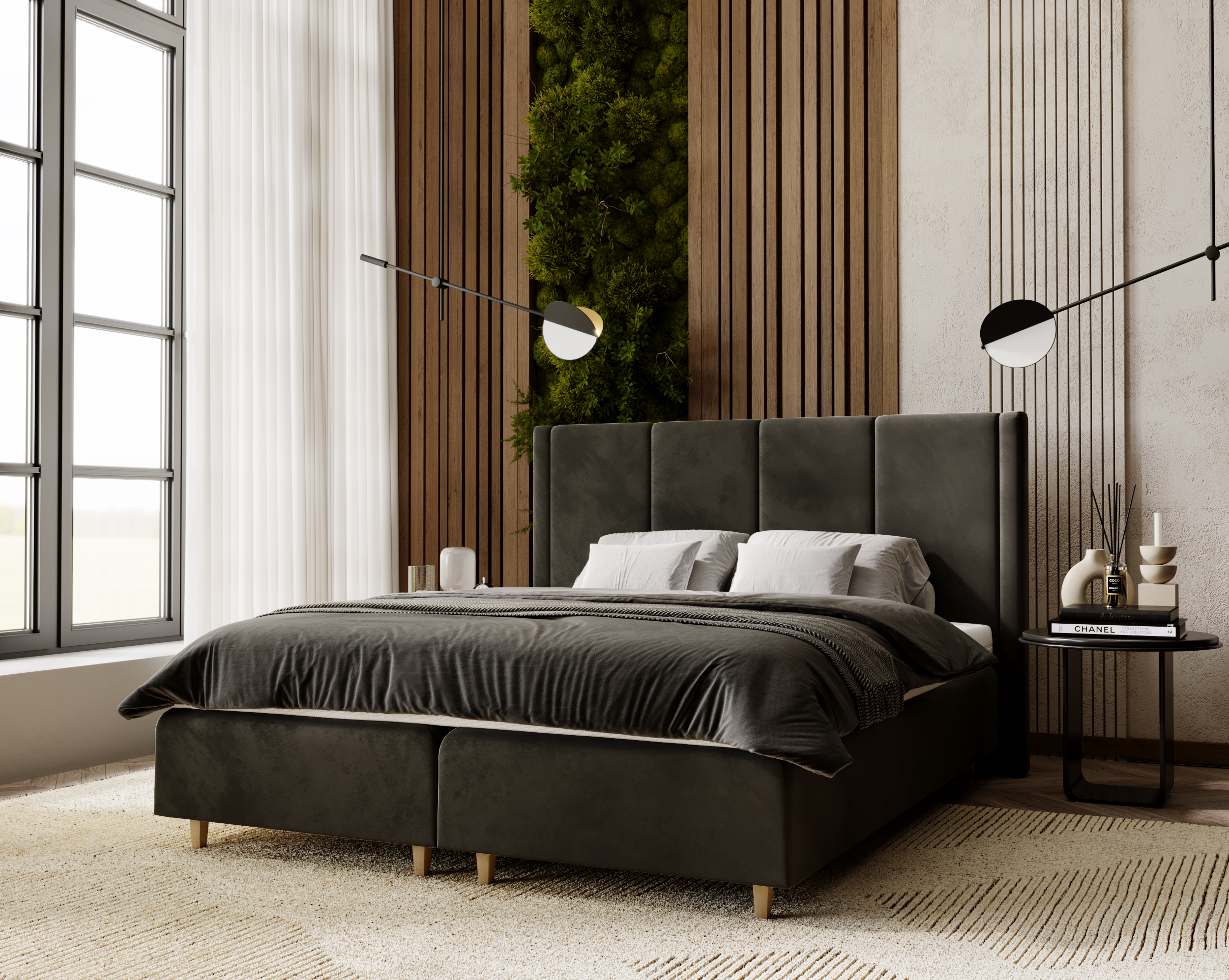 FurMeb24 - BELLA - Polsterbett aus Holzrahmen , Doppelbett mit höher Kopstütze - Mit Matraze - Kronos – Bild 5