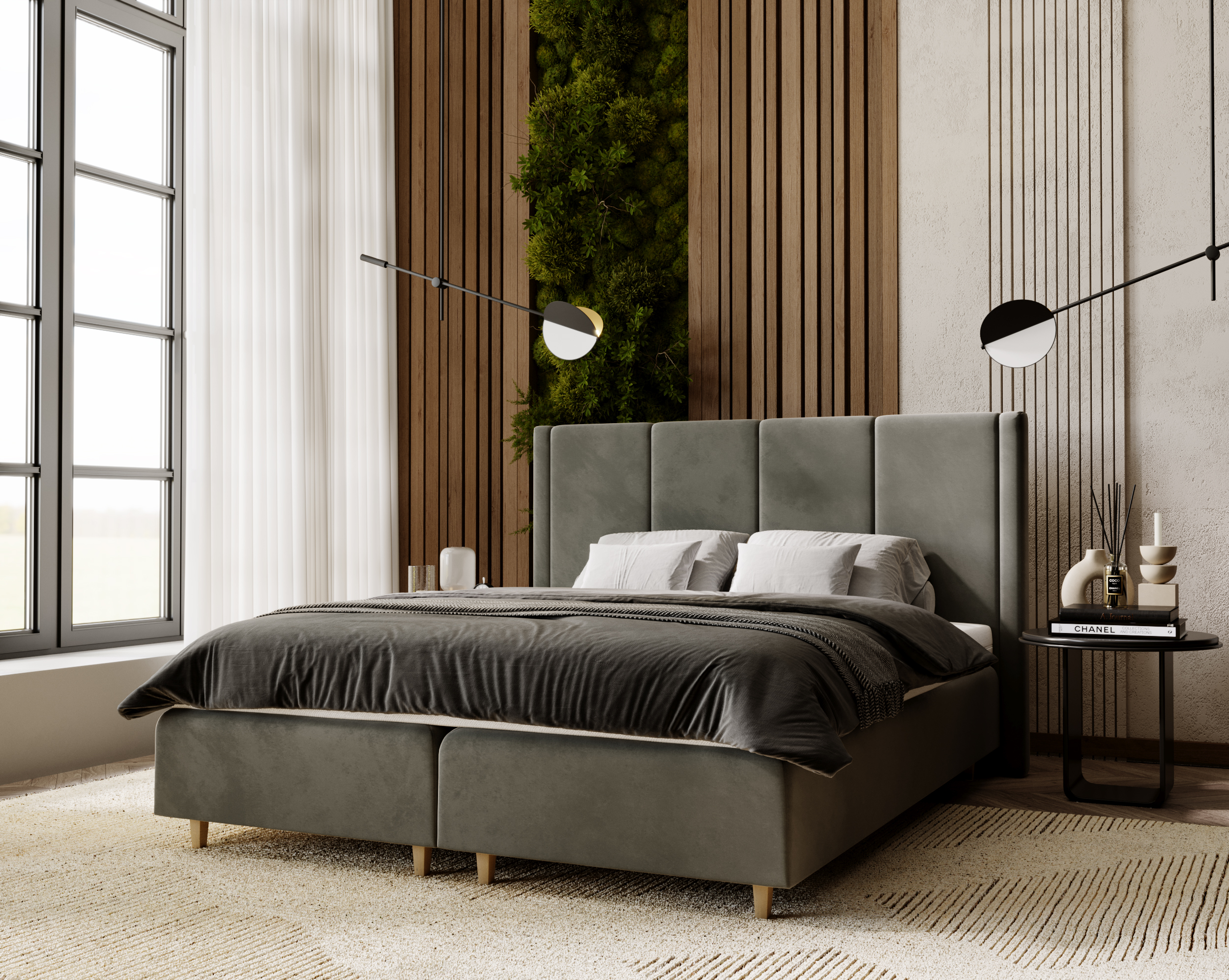 FurMeb24 - BELLA - Polsterbett aus Holzrahmen , Doppelbett mit höher Kopstütze - Mit Matraze - Kronos