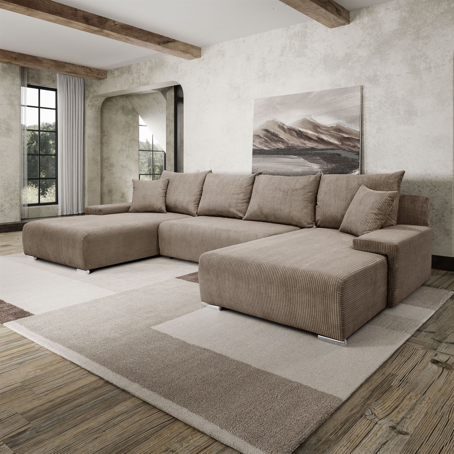 FurMeb24 Ecksofa LAVANO U-form 348 x 188 cm - mit schlaffunktion und bettkasten