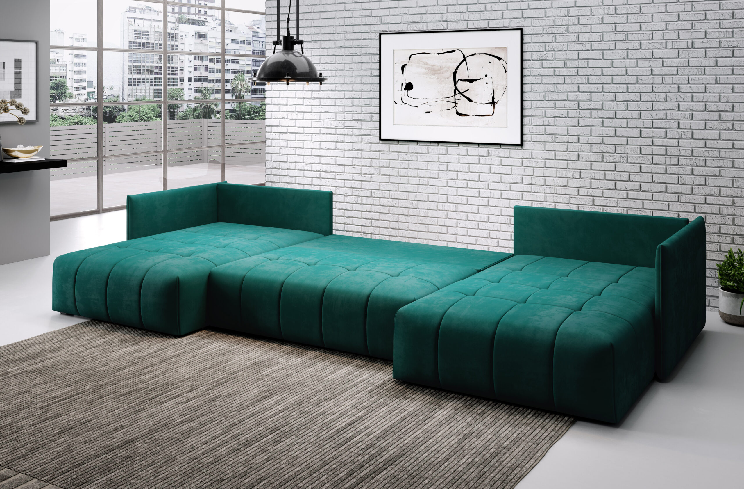 FURMEB24 ASPEN U Ecksofa mit Schlaffunktion Bettzeugablage 346x188cm Sofa U Form – Bild 3
