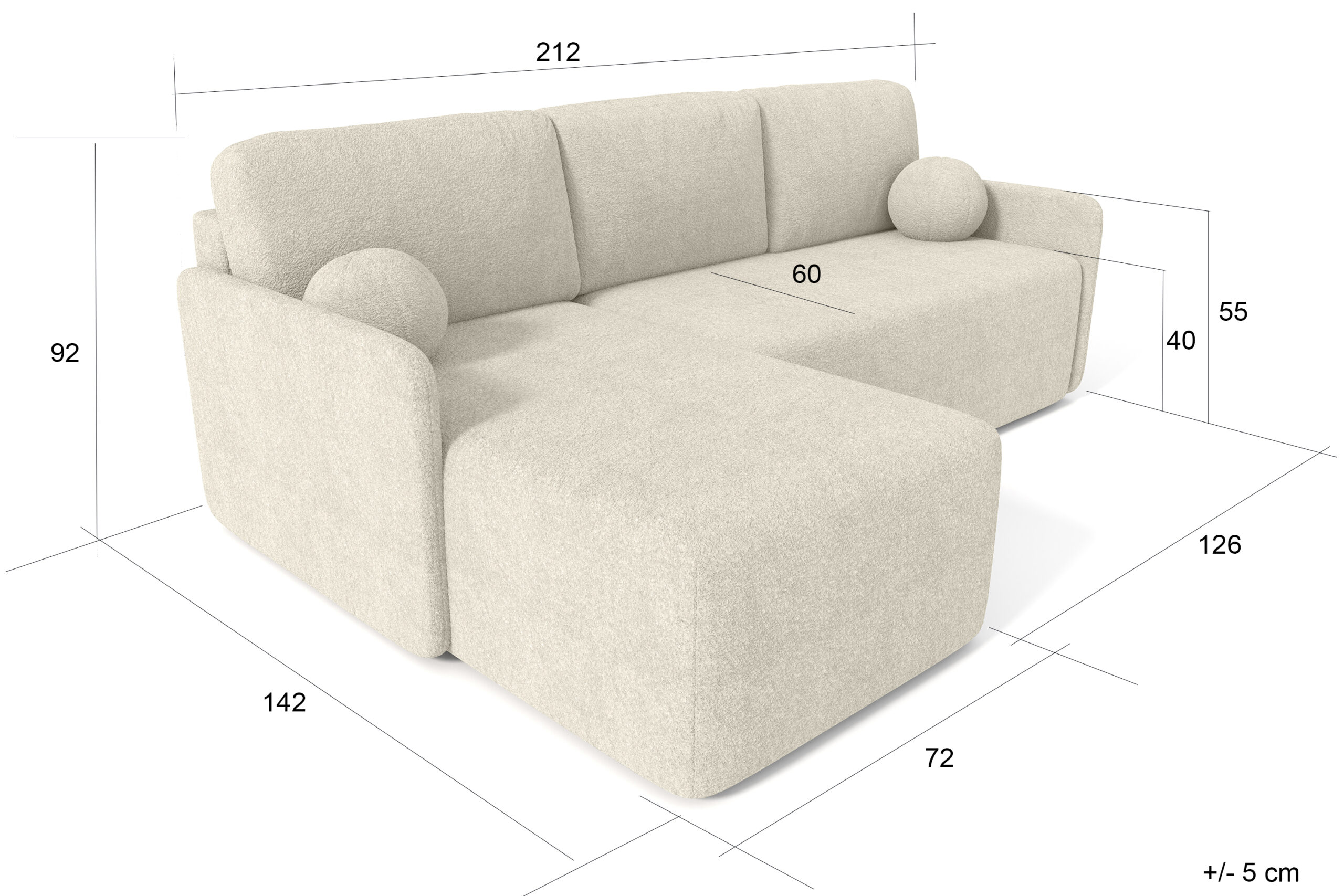 FurMeb24 ECKSOFA BROOK - 212 x 142 cm Stoff abriamo - mit schlaffunktion und bettkasten – Bild 6