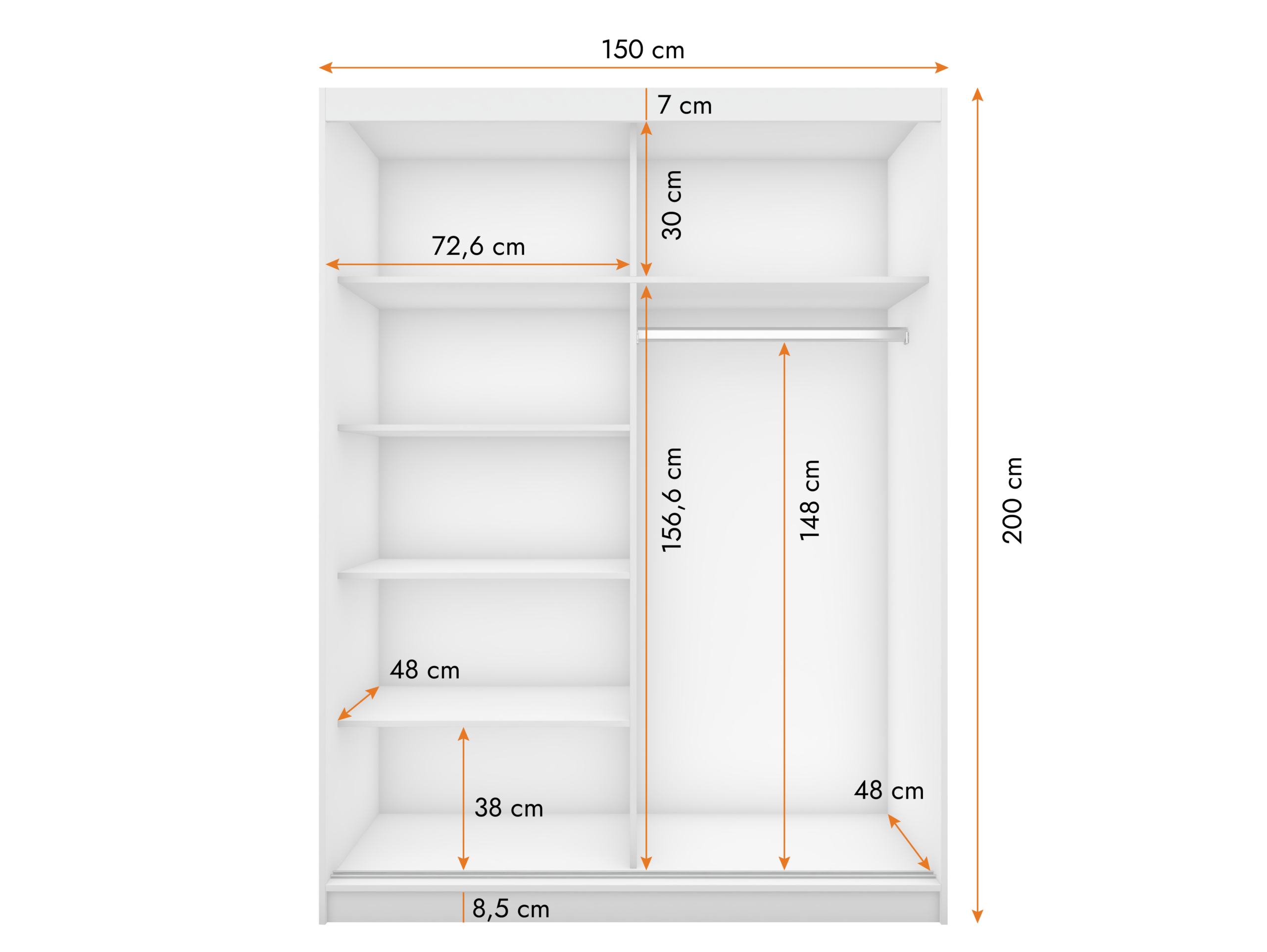 FurMeb24 2-türiger Schiebetürenschrank VISTA 01 150 x 200 cm Kleiderschrank mit Spiegel – stilvoller Schrank mit Schiebetüren – Bild 4