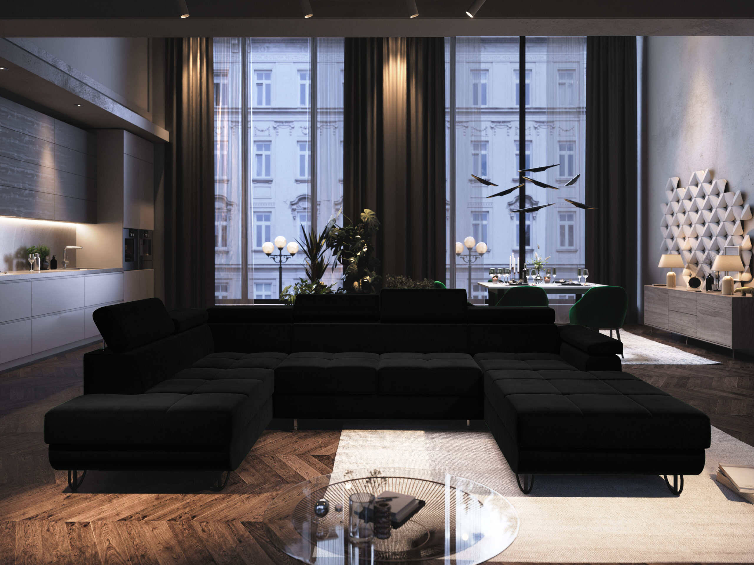 FurMeb24 ECKSOFA CAPRI U-form mit schlaffunktion und bettkasten 320 x 183 cm – Bild 2