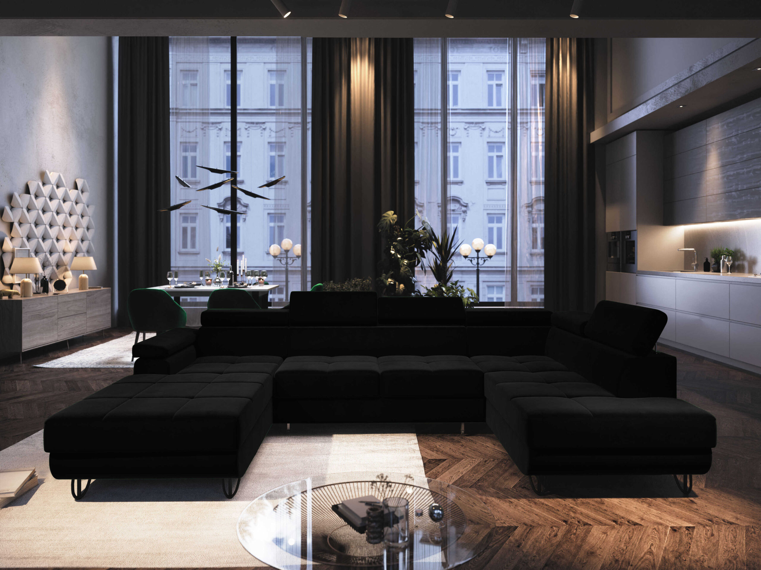 FurMeb24 ECKSOFA CAPRI U-form mit schlaffunktion und bettkasten 320 x 183 cm – Bild 3