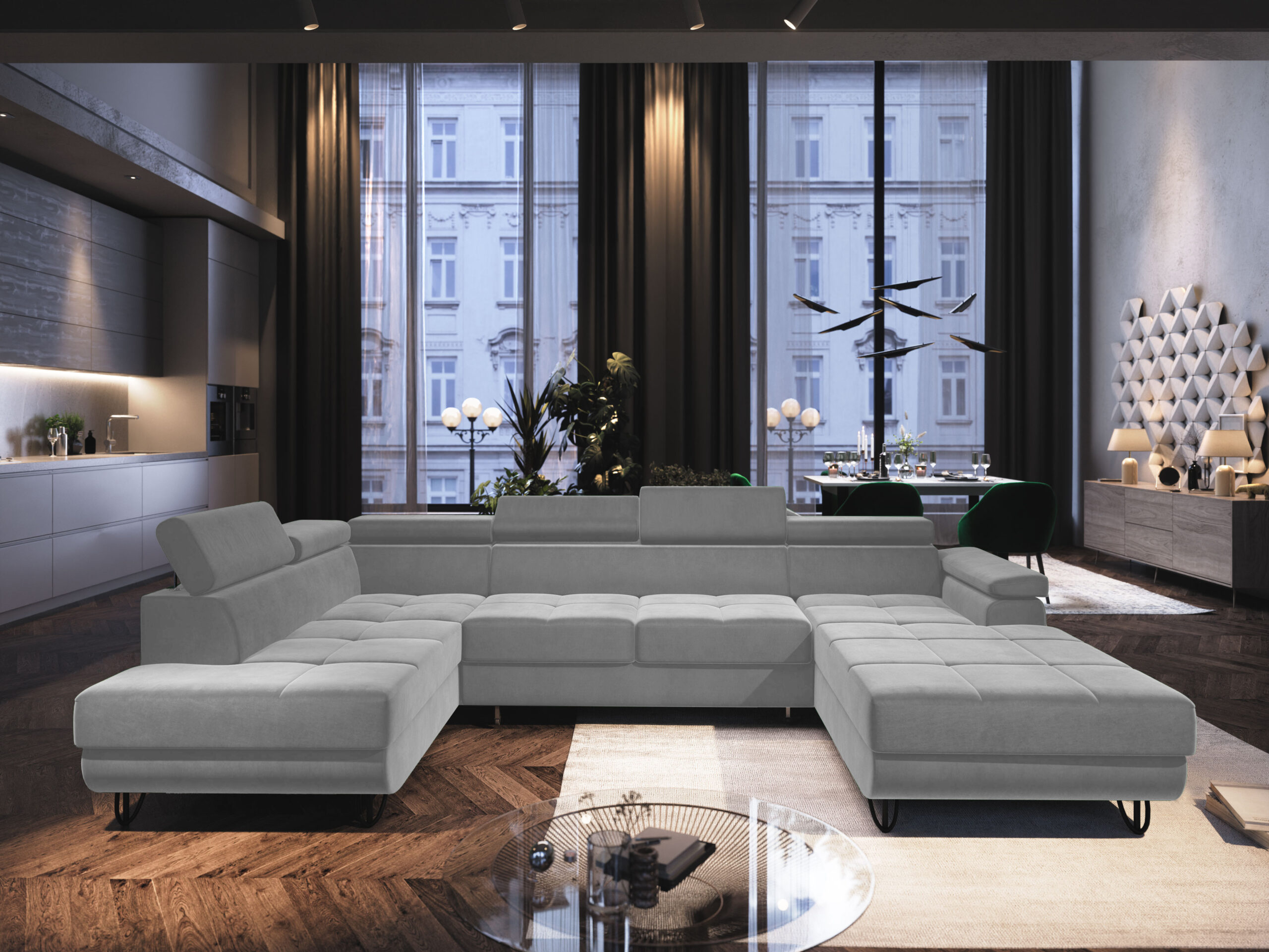 FurMeb24 ECKSOFA CAPRI U-form mit schlaffunktion und bettkasten 320 x 183 cm – Bild 4