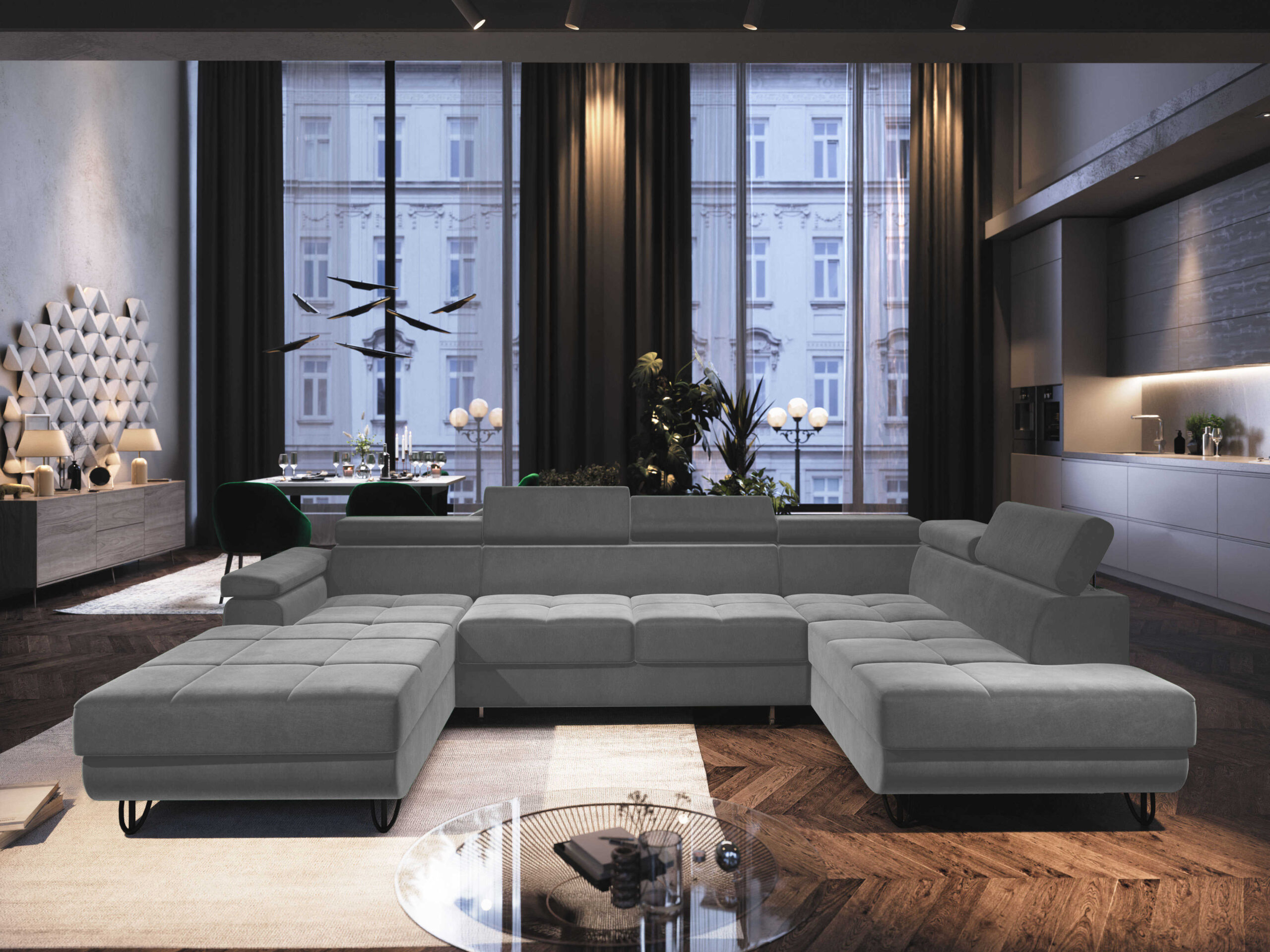 FurMeb24 ECKSOFA CAPRI U-form mit schlaffunktion und bettkasten 320 x 183 cm – Bild 13