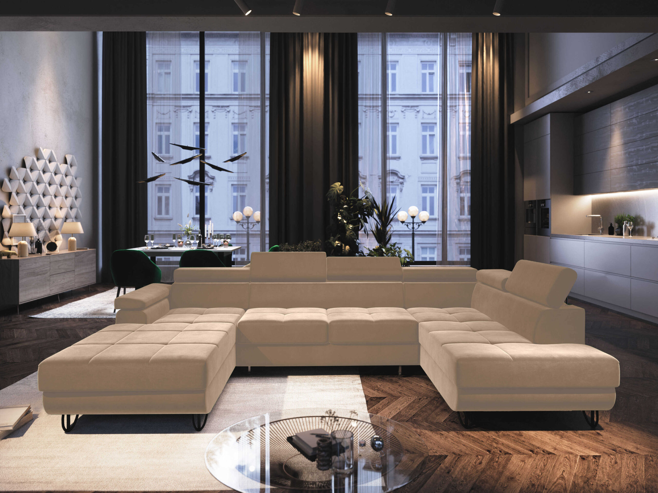 FurMeb24 ECKSOFA CAPRI U-form mit schlaffunktion und bettkasten 320 x 183 cm – Bild 14