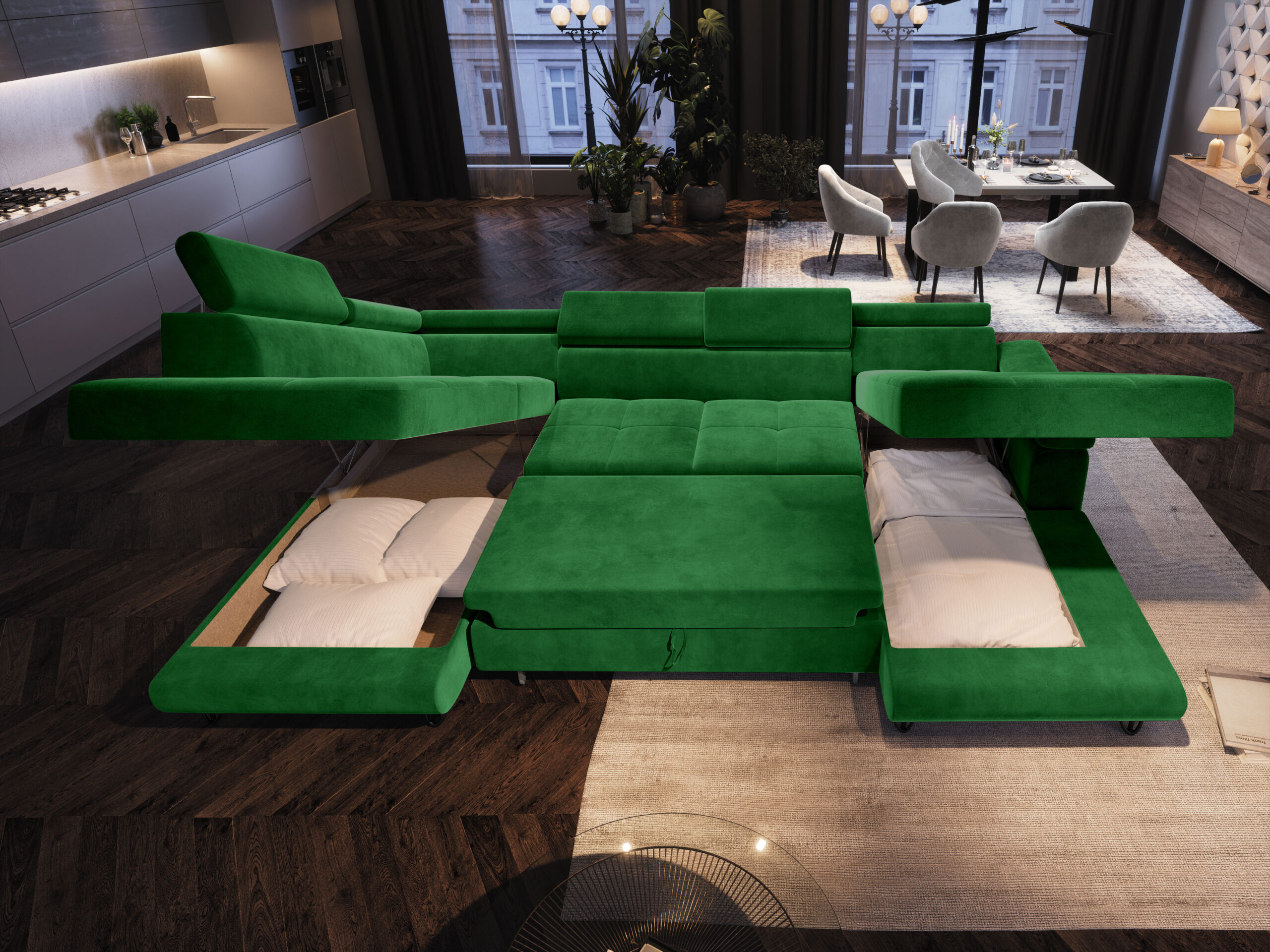 FurMeb24 ECKSOFA CAPRI U-form mit schlaffunktion und bettkasten 320 x 183 cm – Bild 26