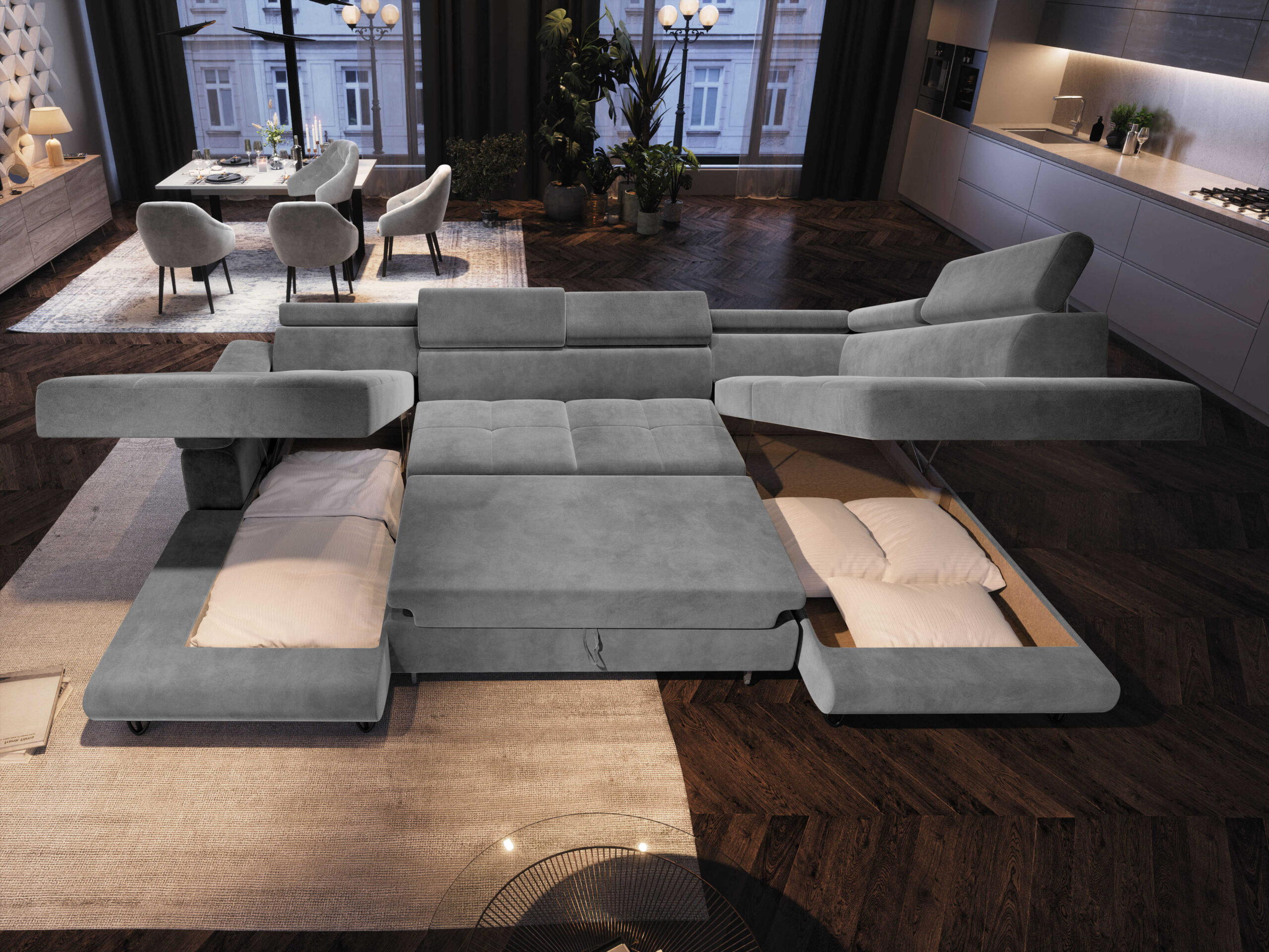 FurMeb24 ECKSOFA CAPRI U-form mit schlaffunktion und bettkasten 320 x 183 cm – Bild 28