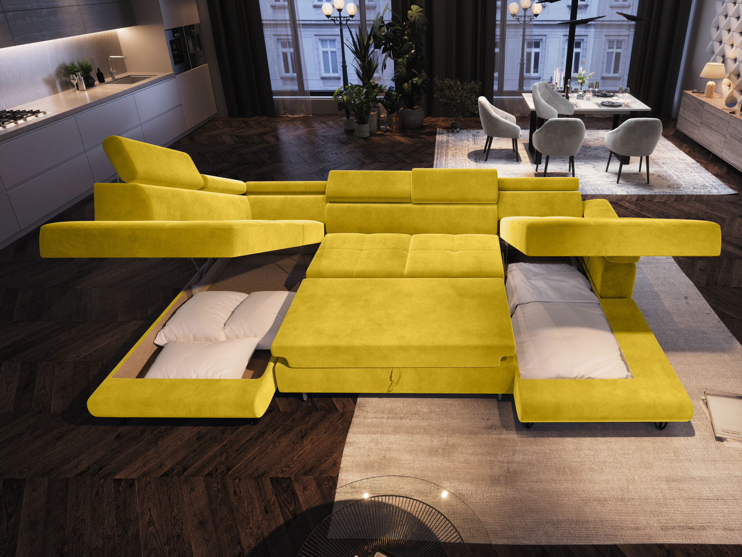 FurMeb24 ECKSOFA CAPRI U-form mit schlaffunktion und bettkasten 320 x 183 cm – Bild 30