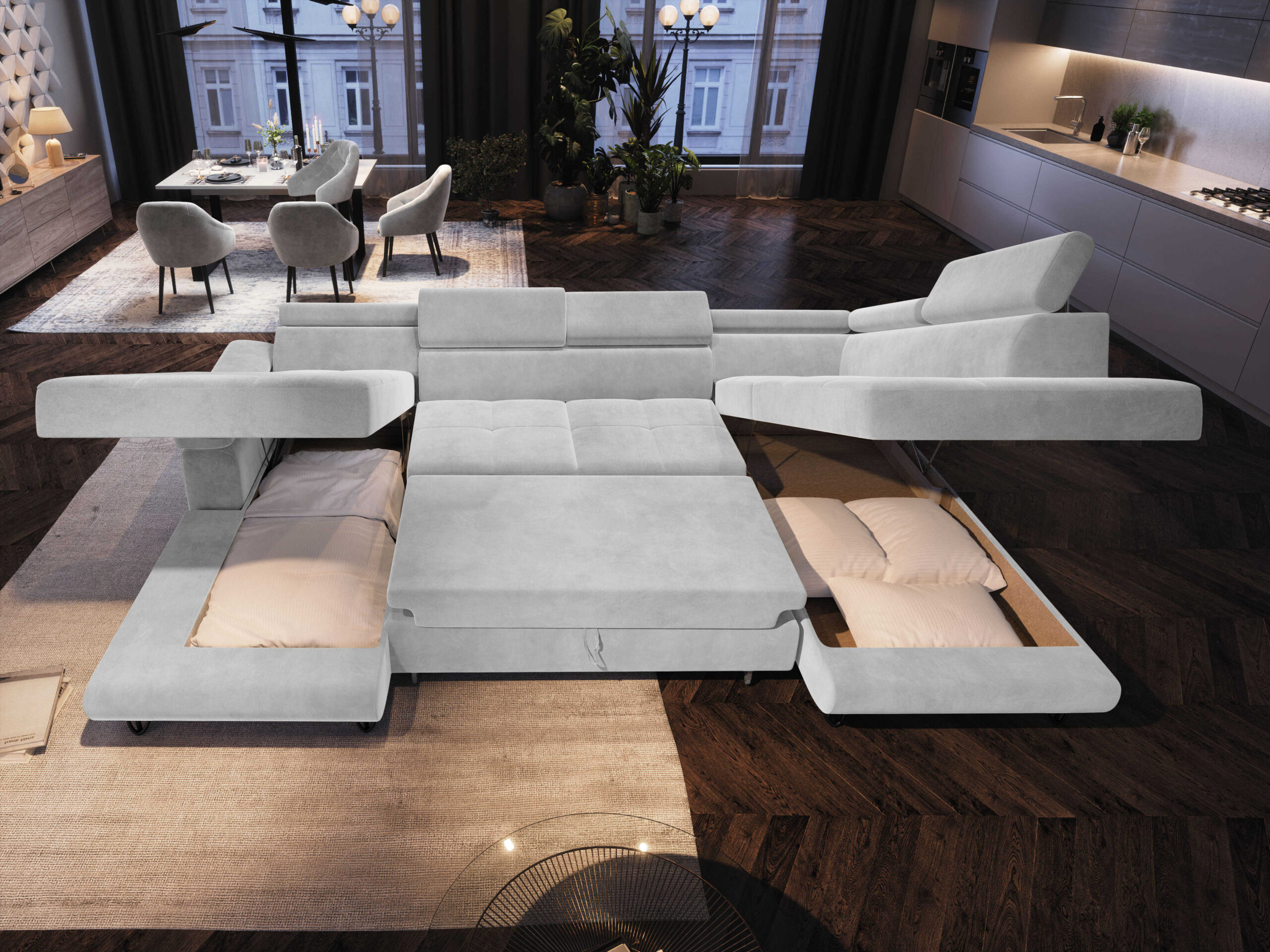 FurMeb24 ECKSOFA CAPRI U-form mit schlaffunktion und bettkasten 320 x 183 cm – Bild 32