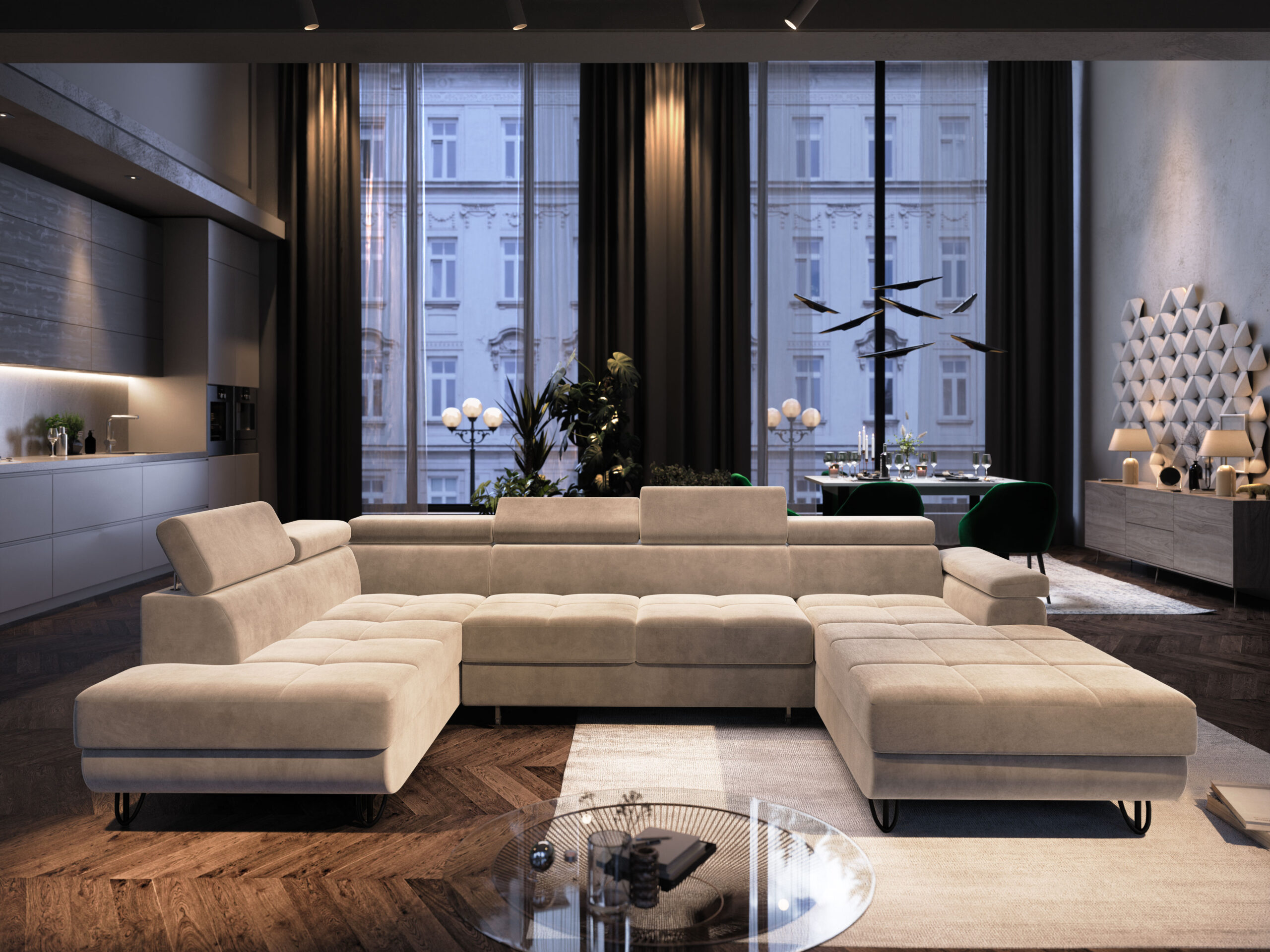 FurMeb24 ECKSOFA CAPRI U-form mit schlaffunktion und bettkasten 320 x 183 cm